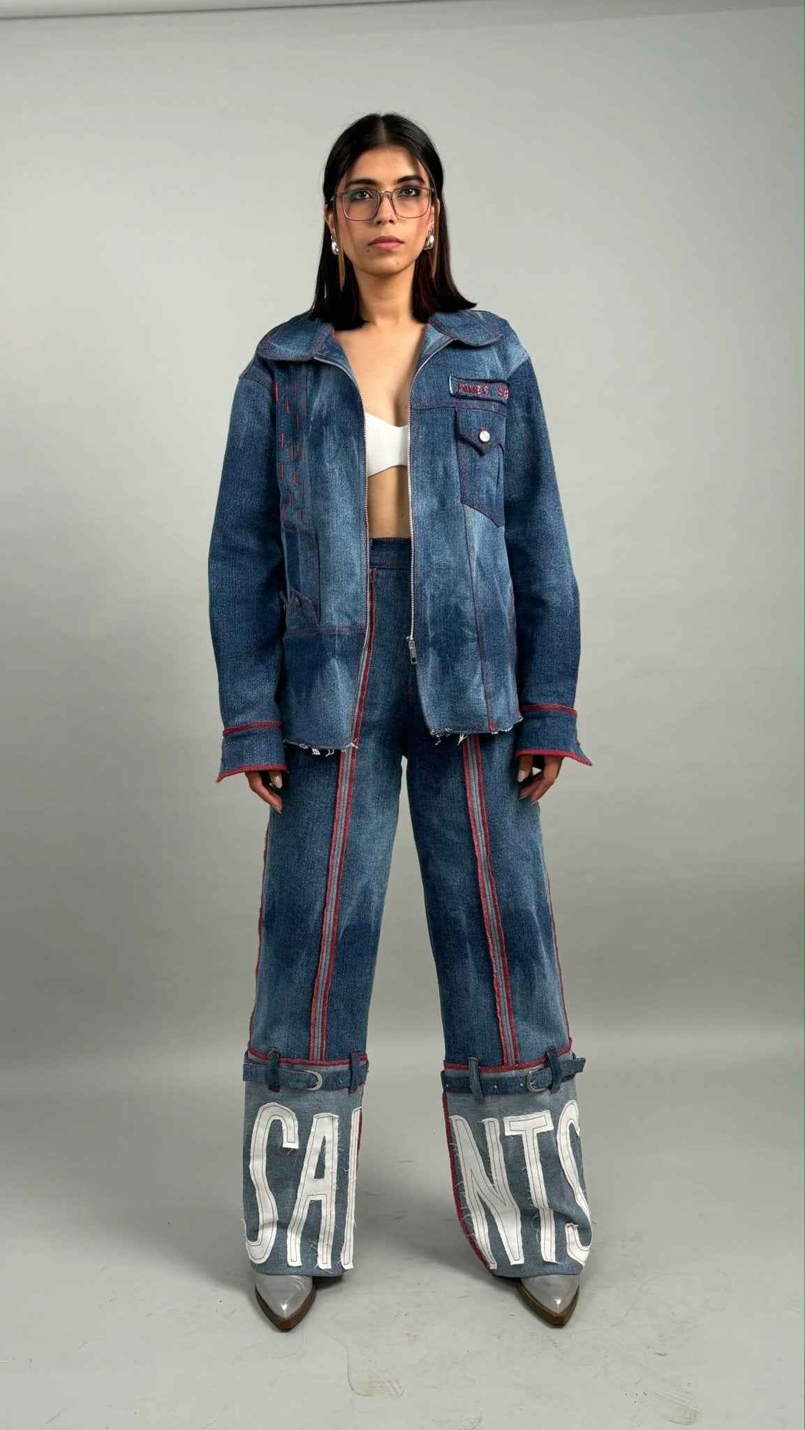Blue Effect Shirt Jacket & Wide Leg Jeans Set