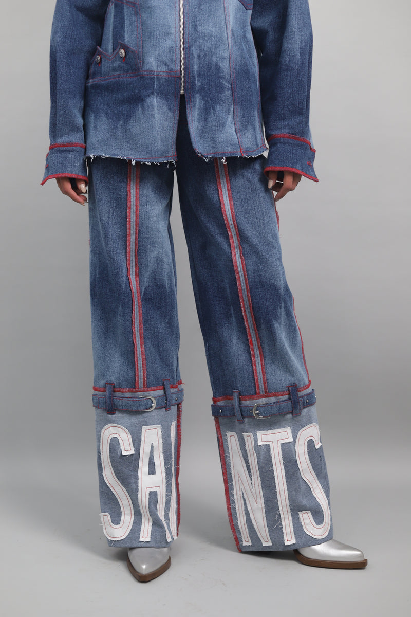 Blue Effect Shirt Jacket & Wide Leg Jeans Set