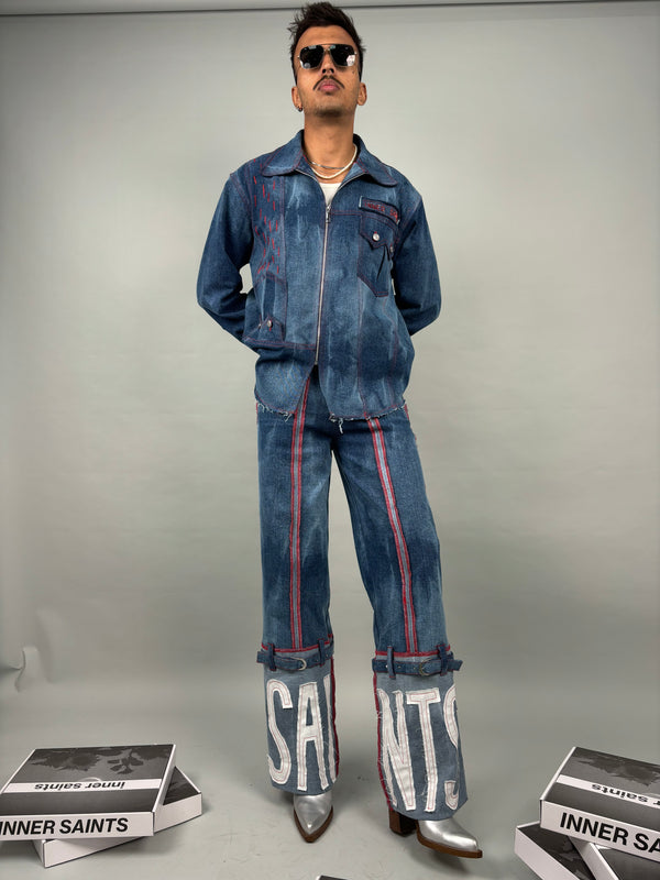 Blue Effect Shirt Jacket & Wide Leg Jeans Set