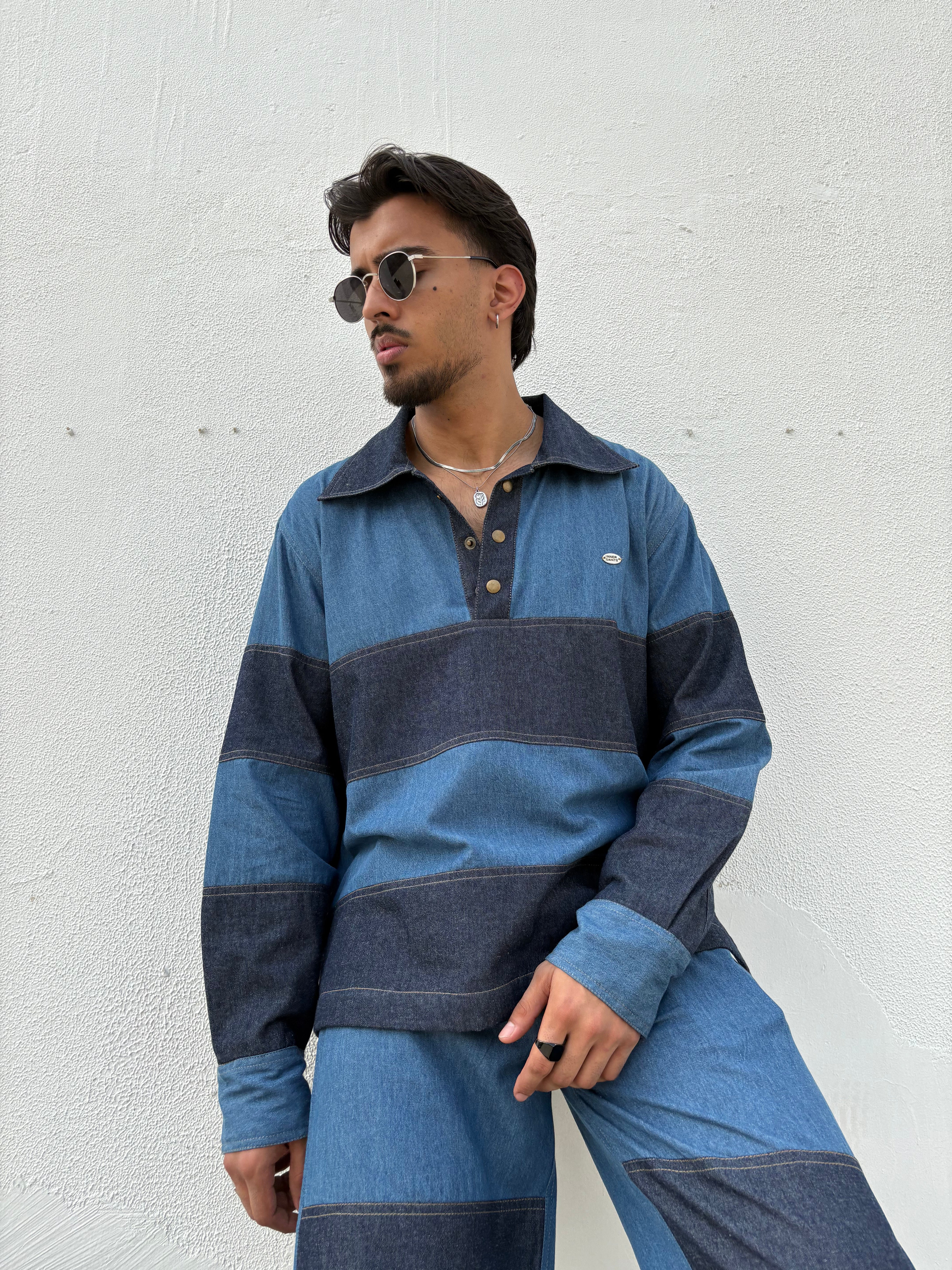 Denim Patchwork Shirt & pants set