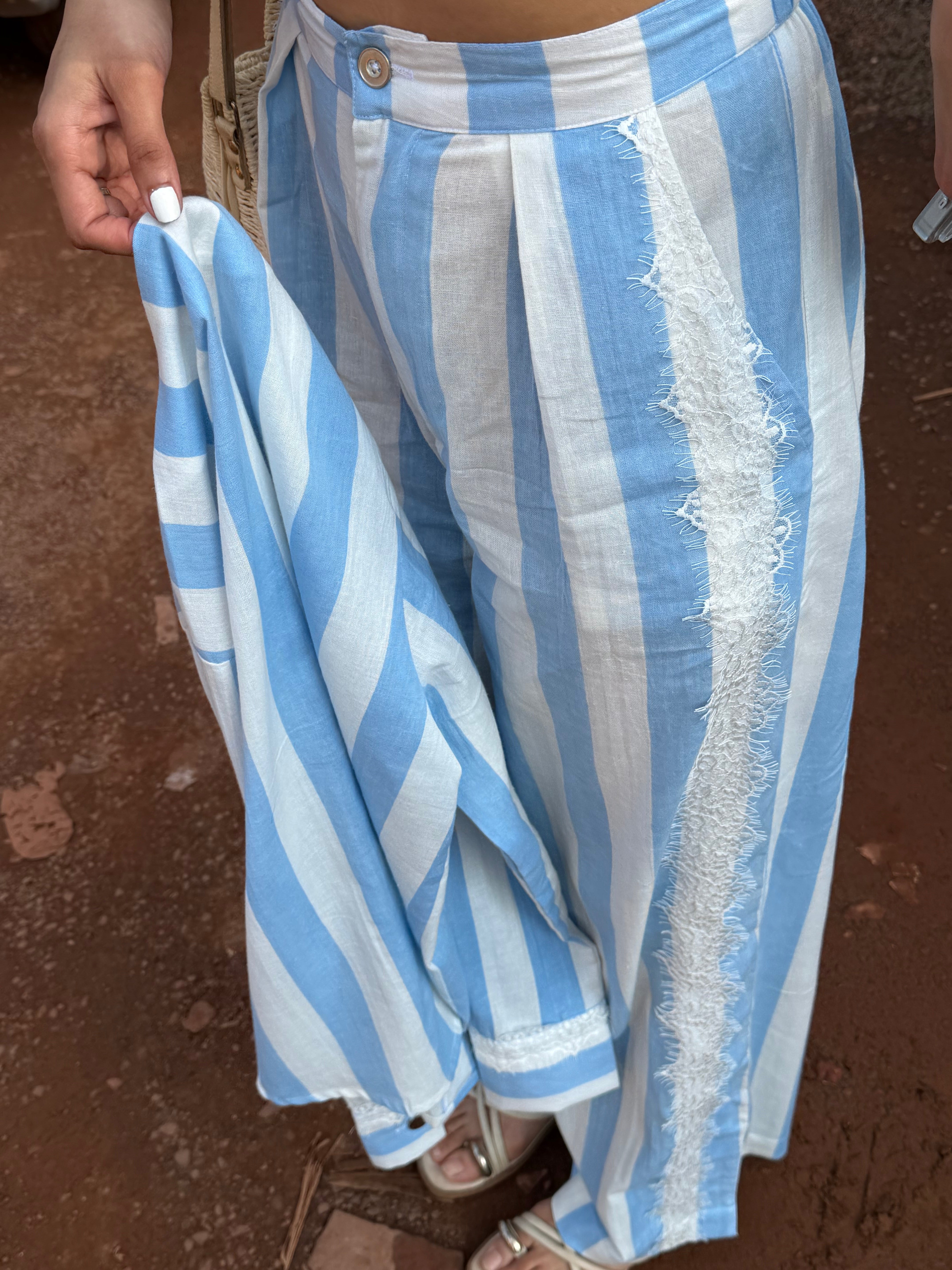 Blue Lace Stripe Women Set