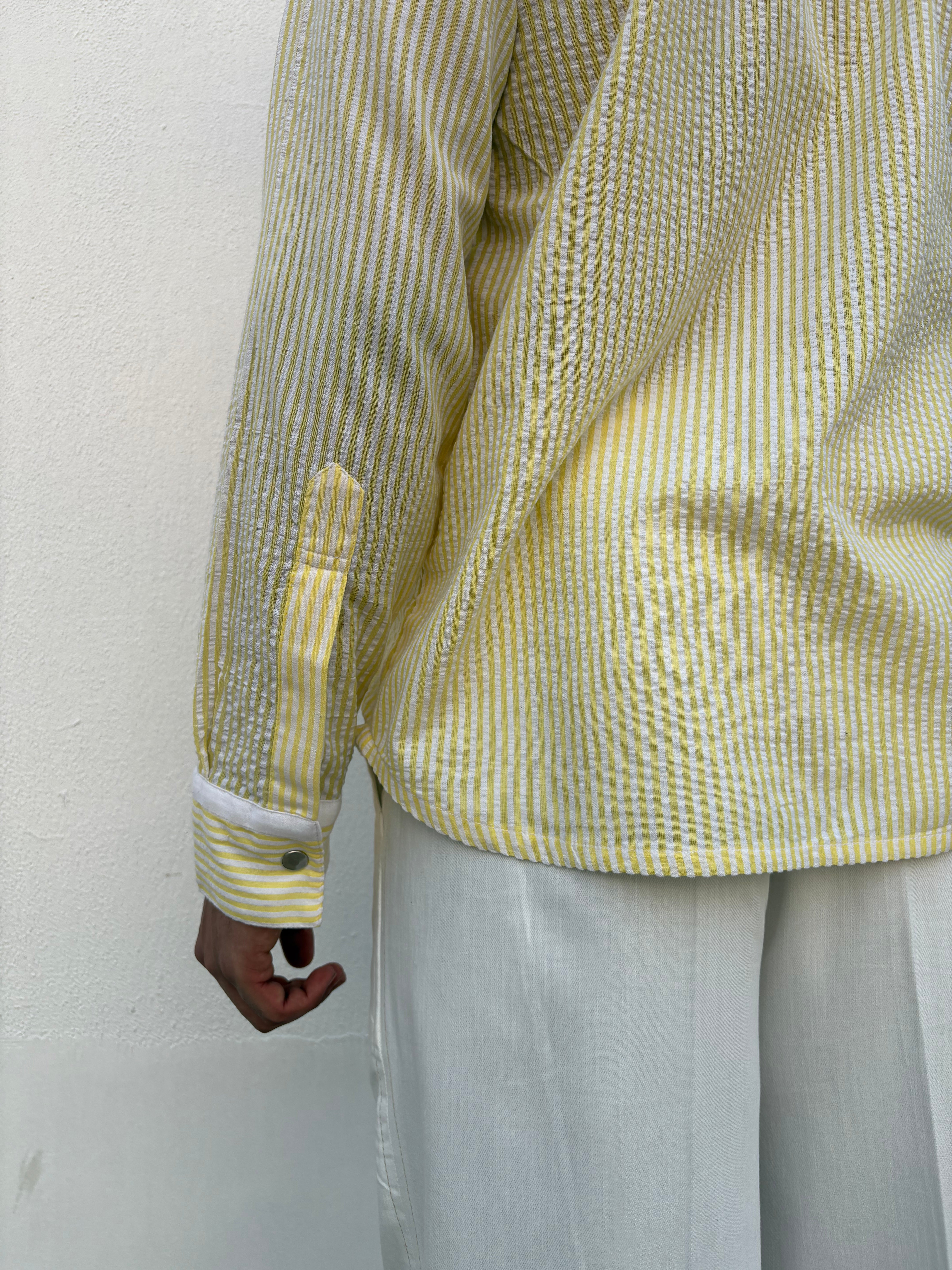 Yellow Stripe Shirt & White Pants Set