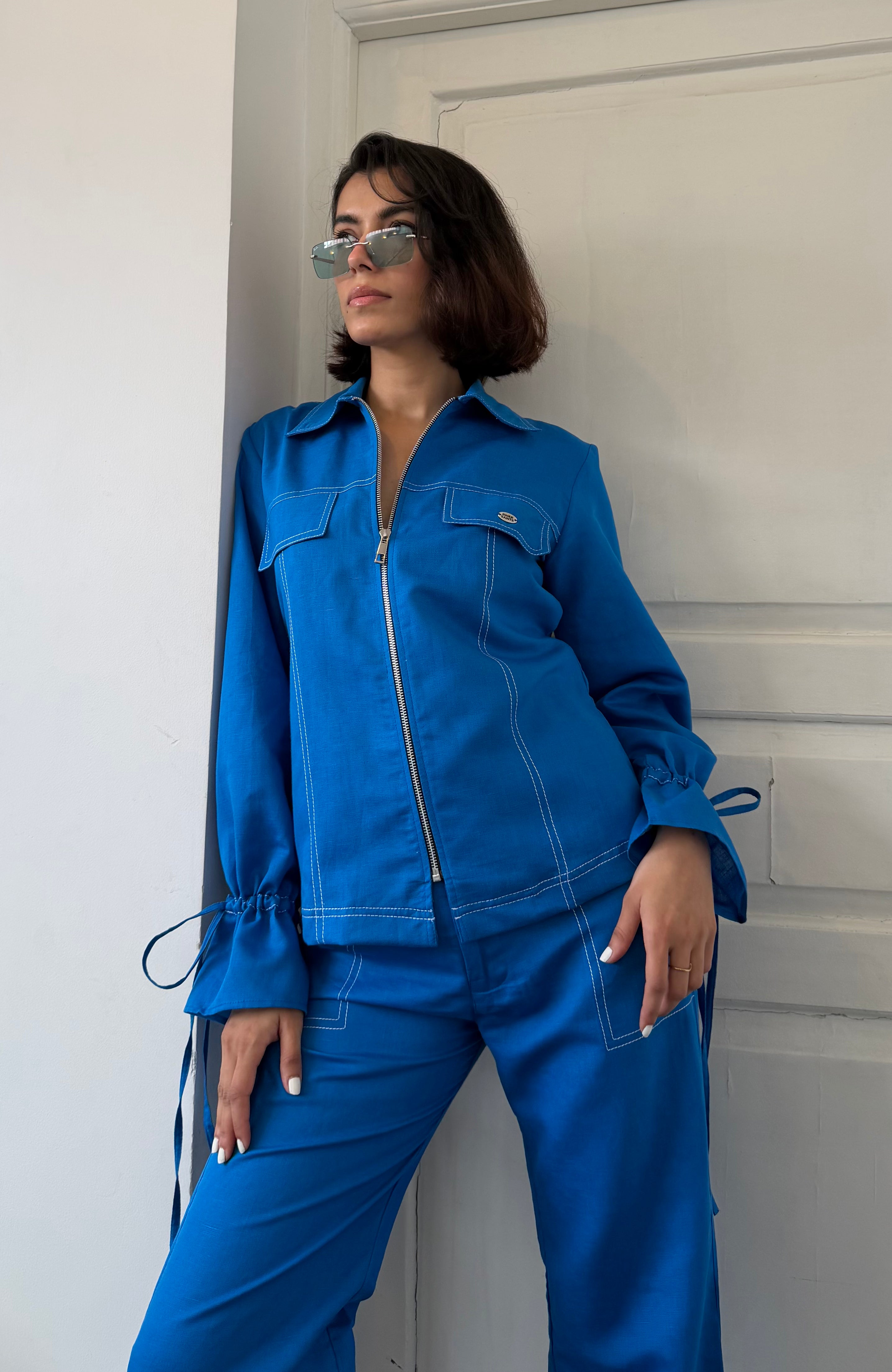Luna Blue Linen Women Set