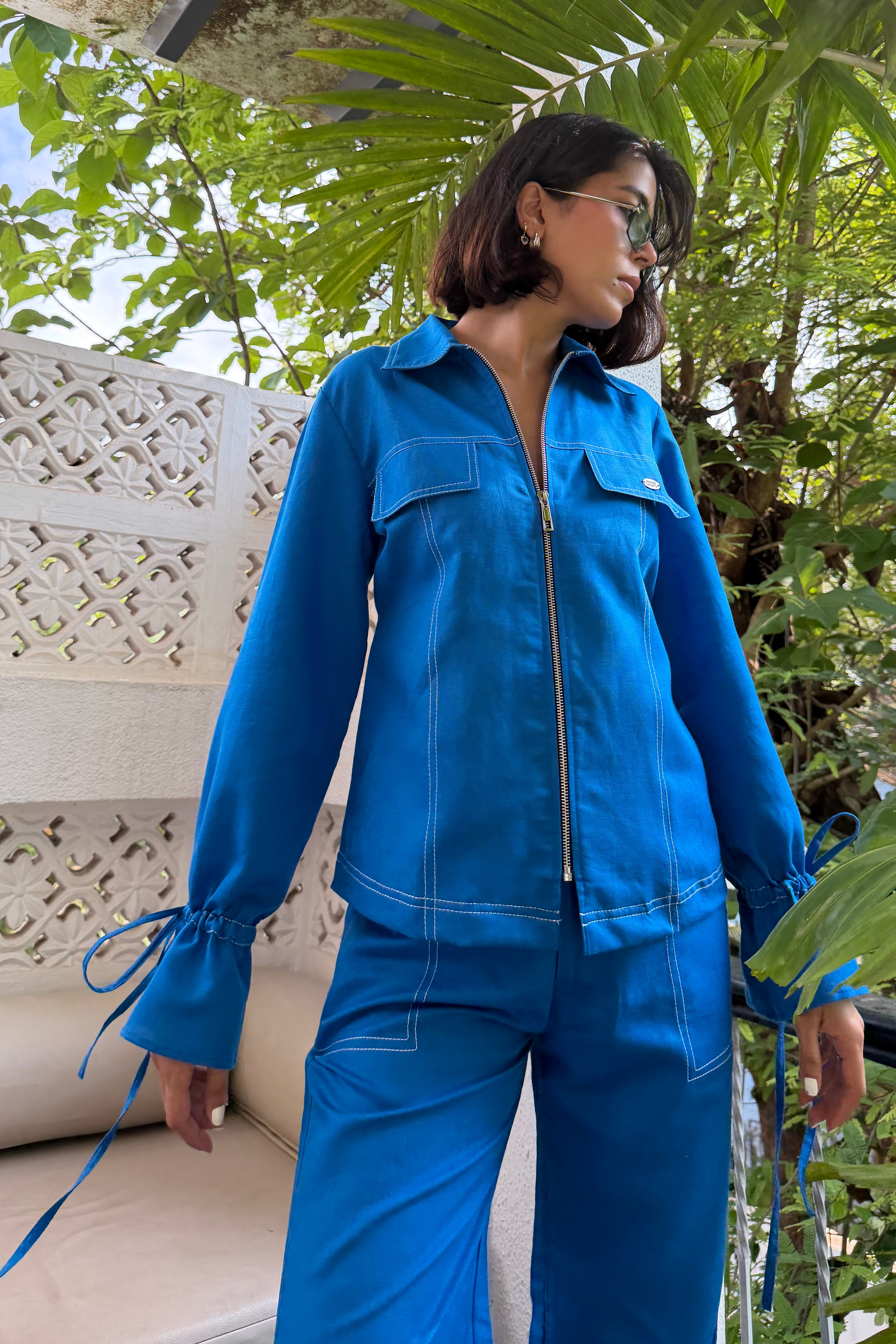 Luna Blue Linen Women Set