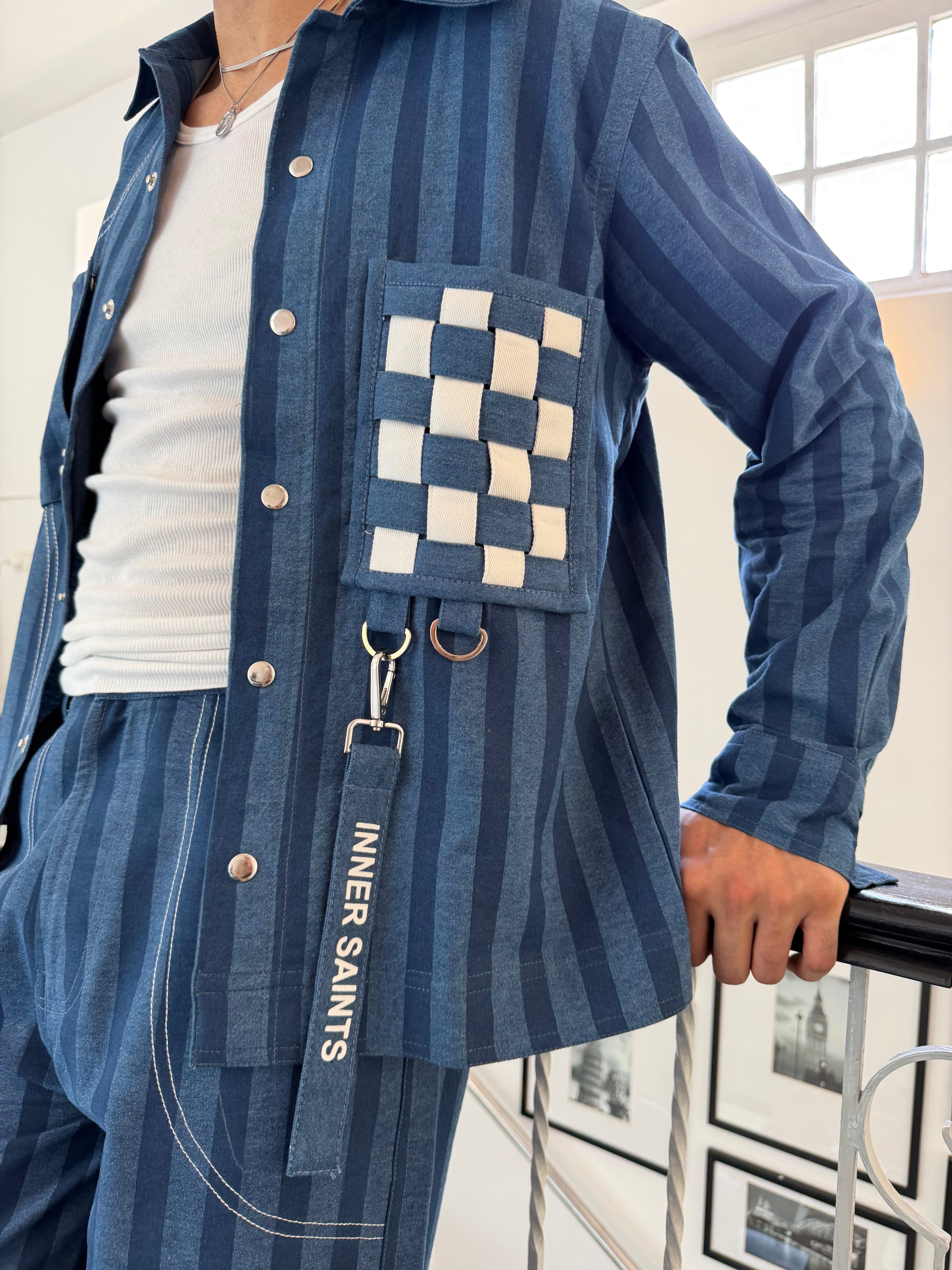 Blue Denim Stripe Men Set