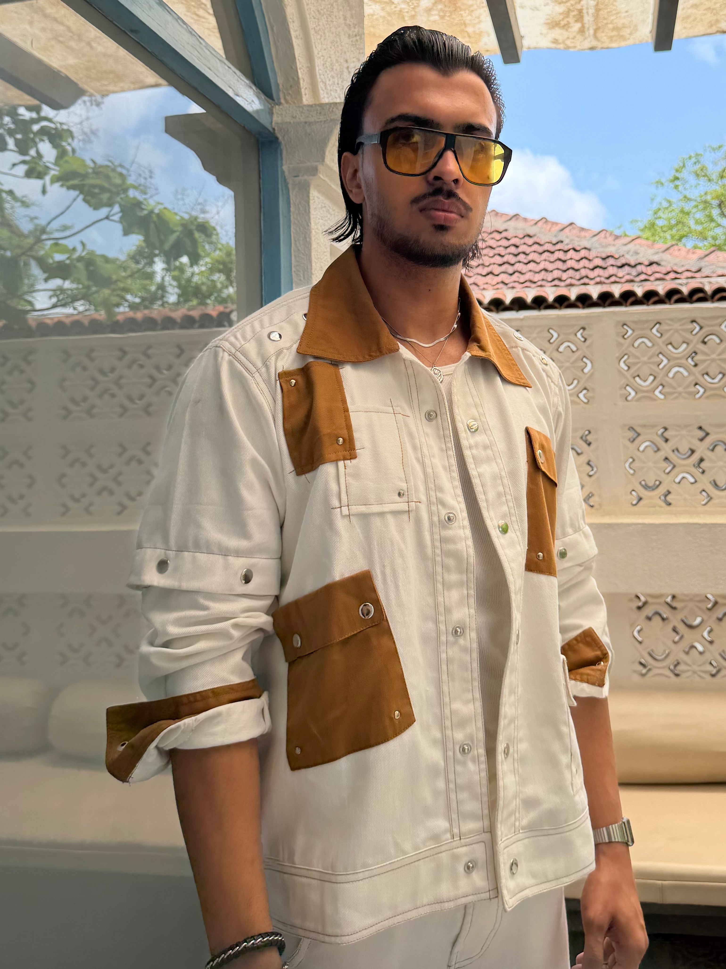 White Tan Patchwork Men Set