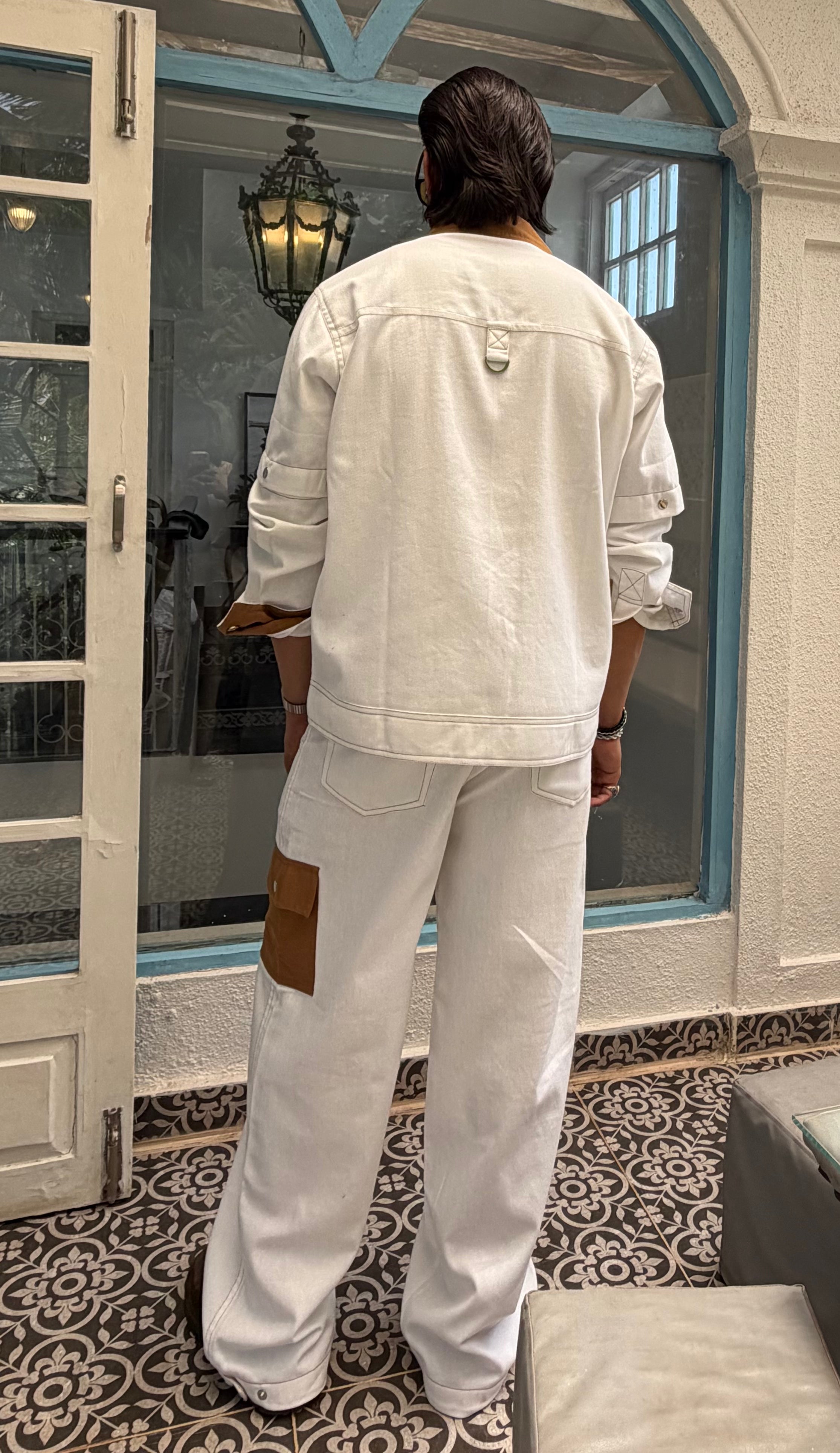 White Tan Patchwork Men Set