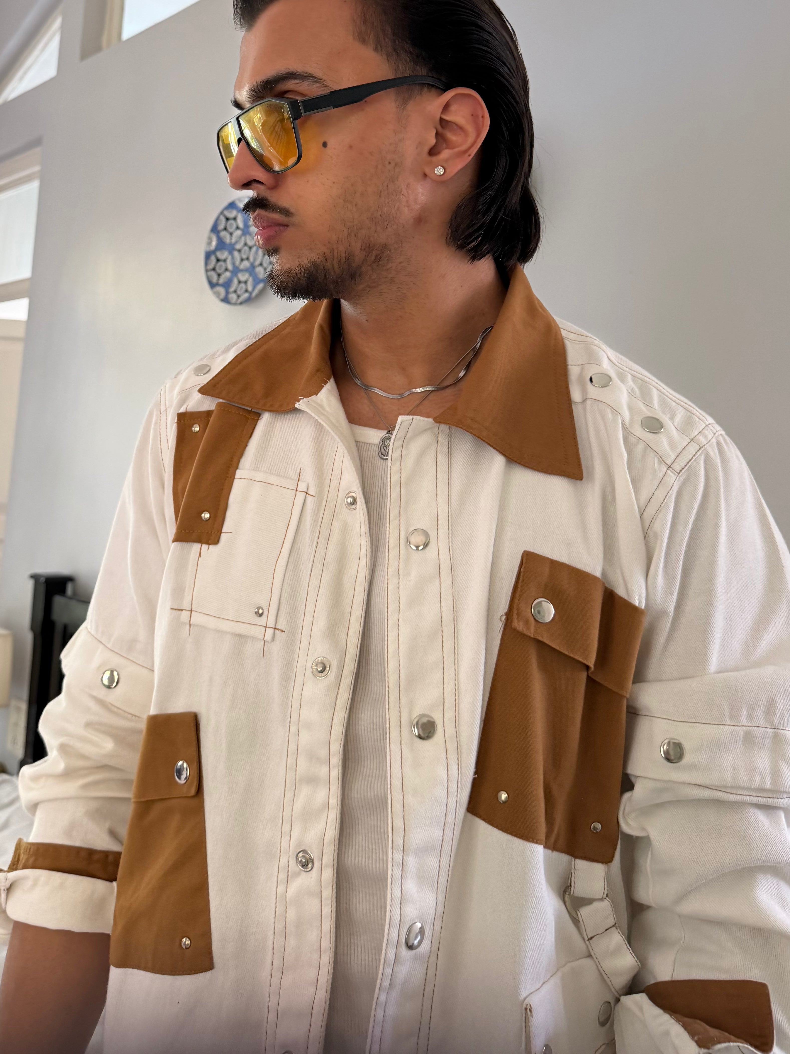 White Tan Patchwork Men Set