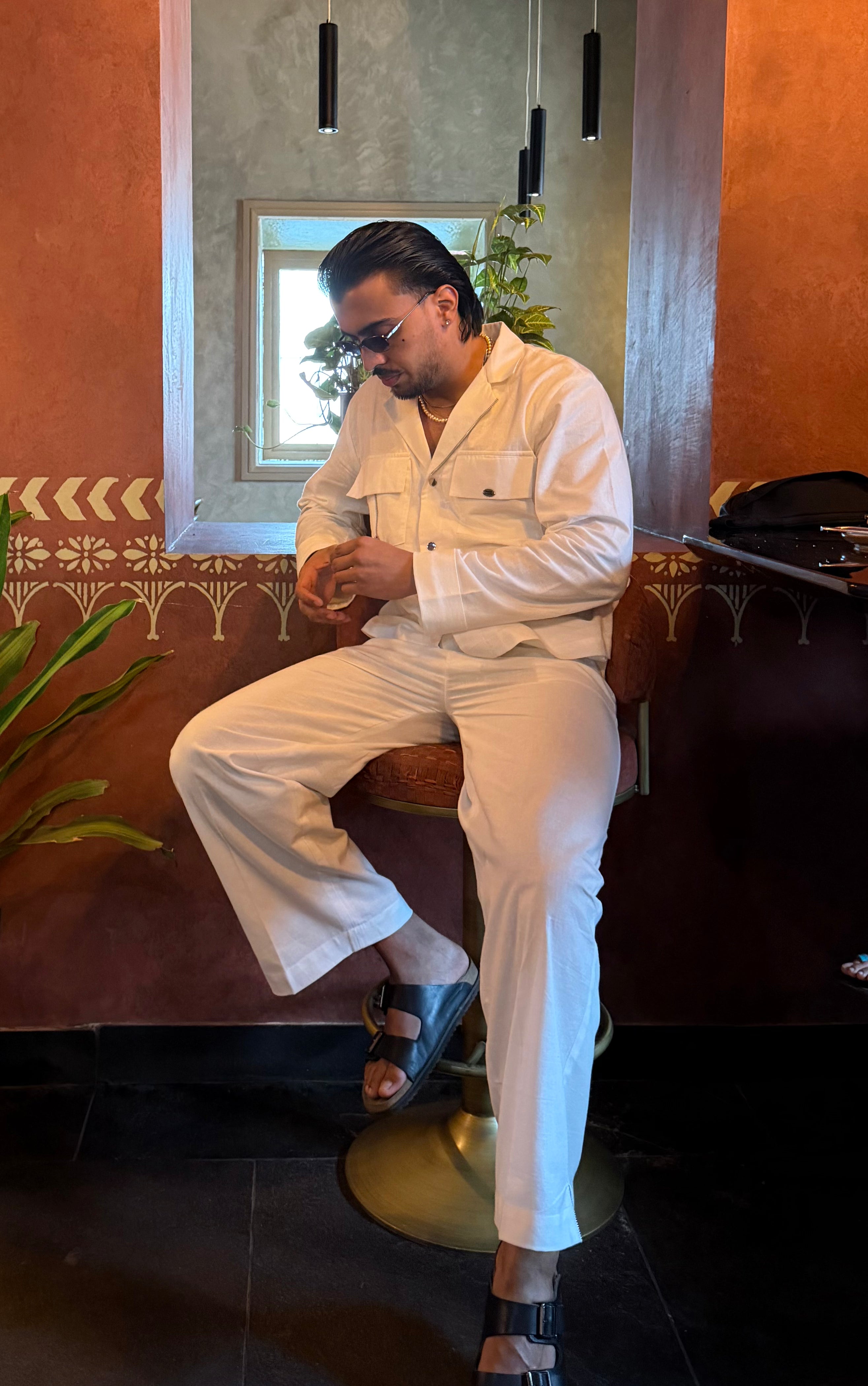 White Linen Men Set