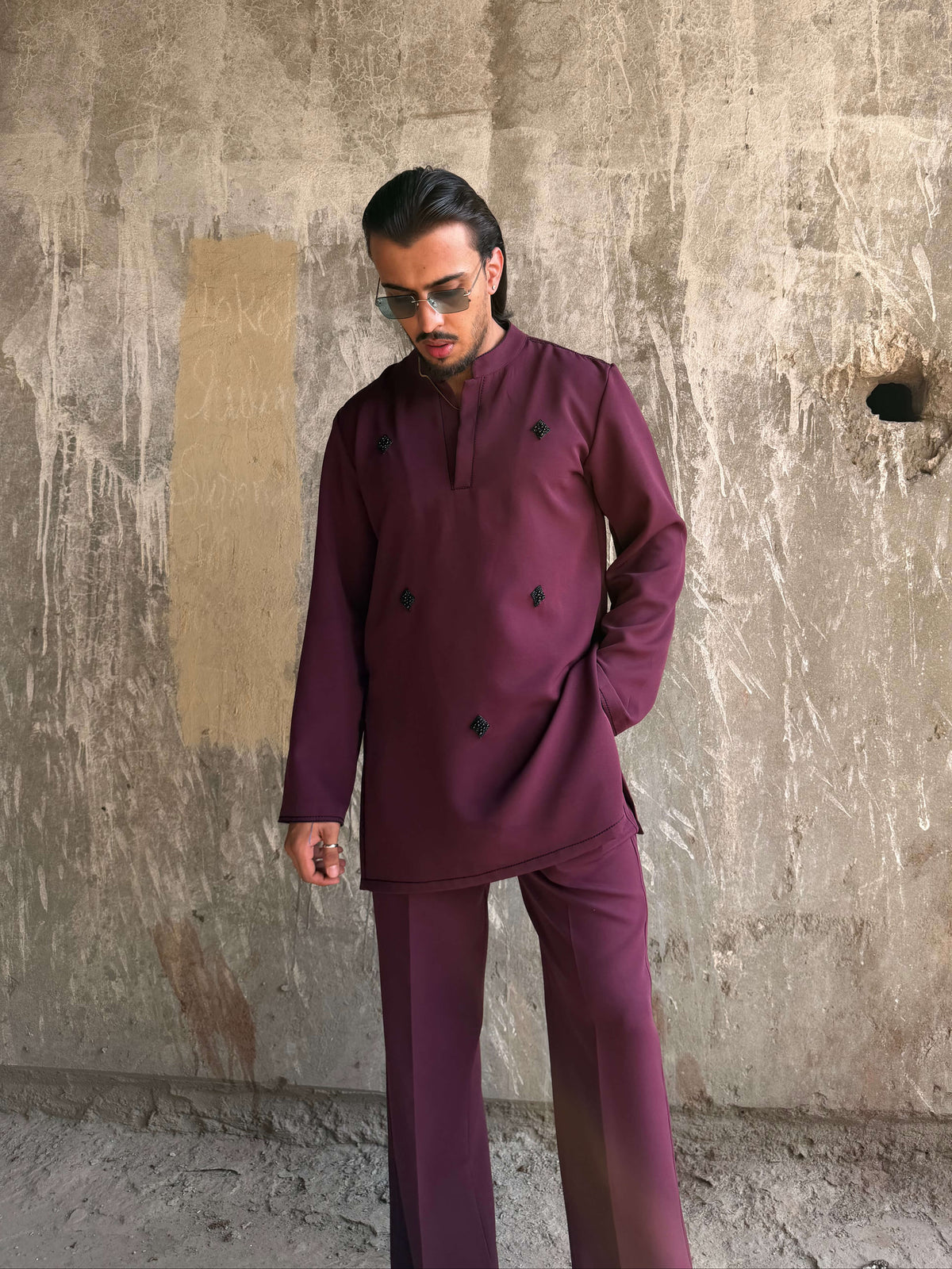 Wine Kurta Set