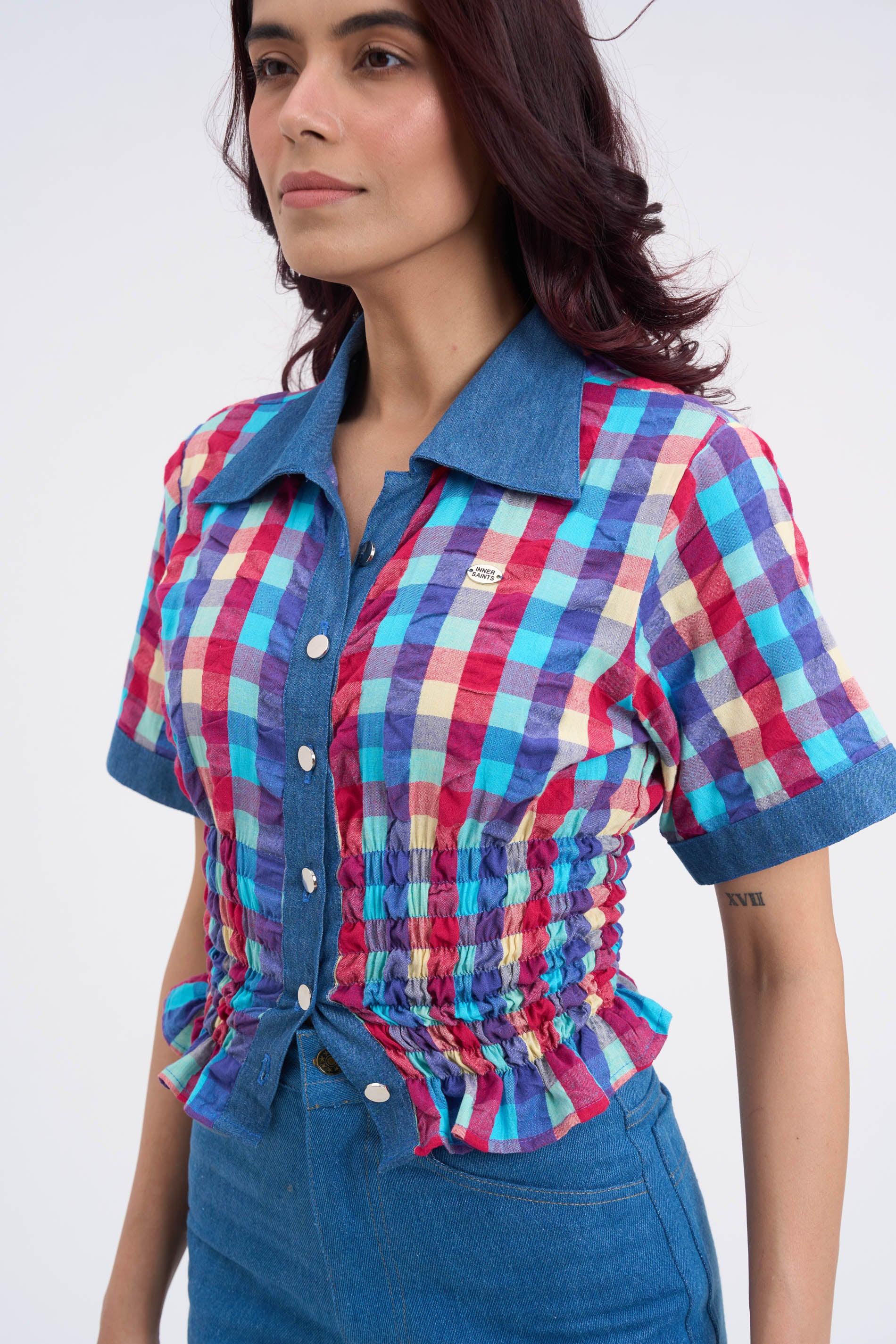 Retro Checkered Top & Denim Set