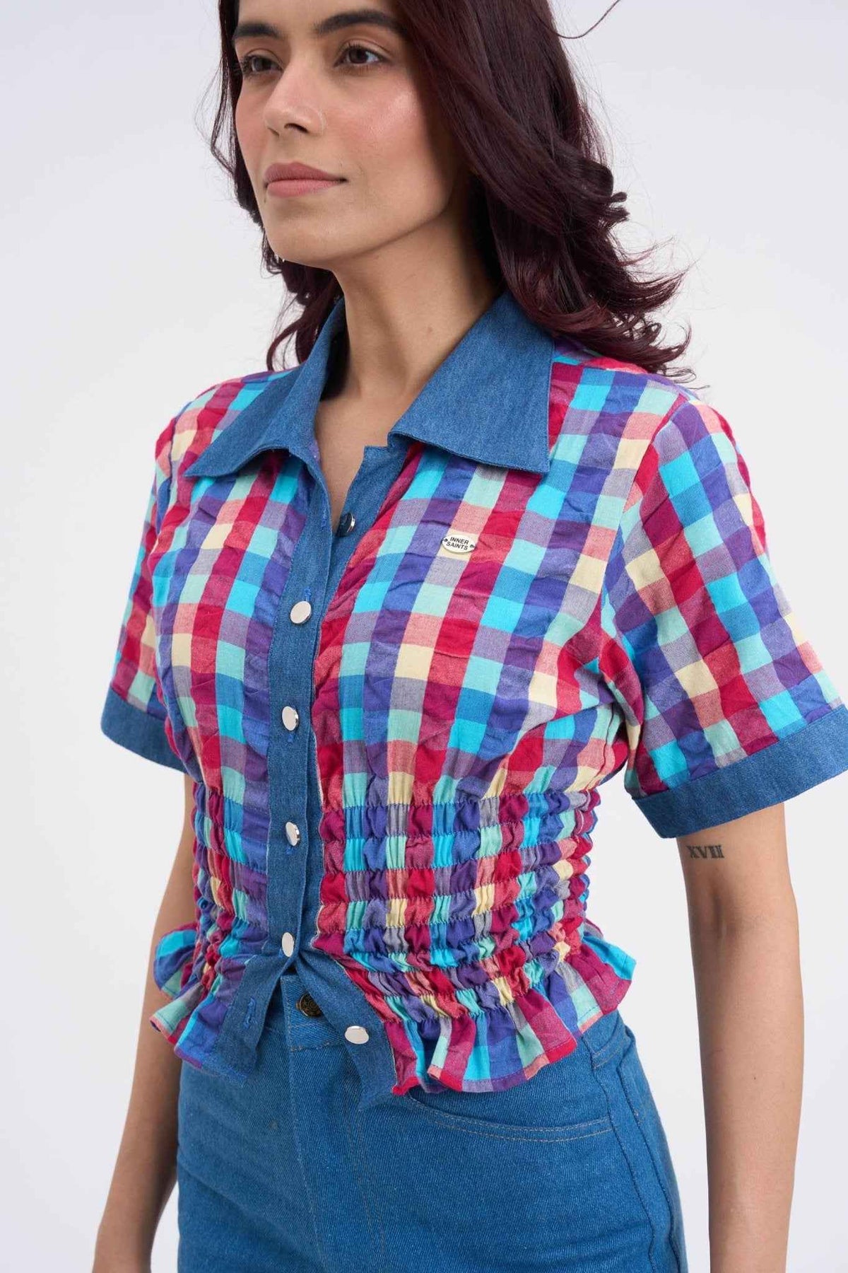 Retro Checkered Top & Denim Set