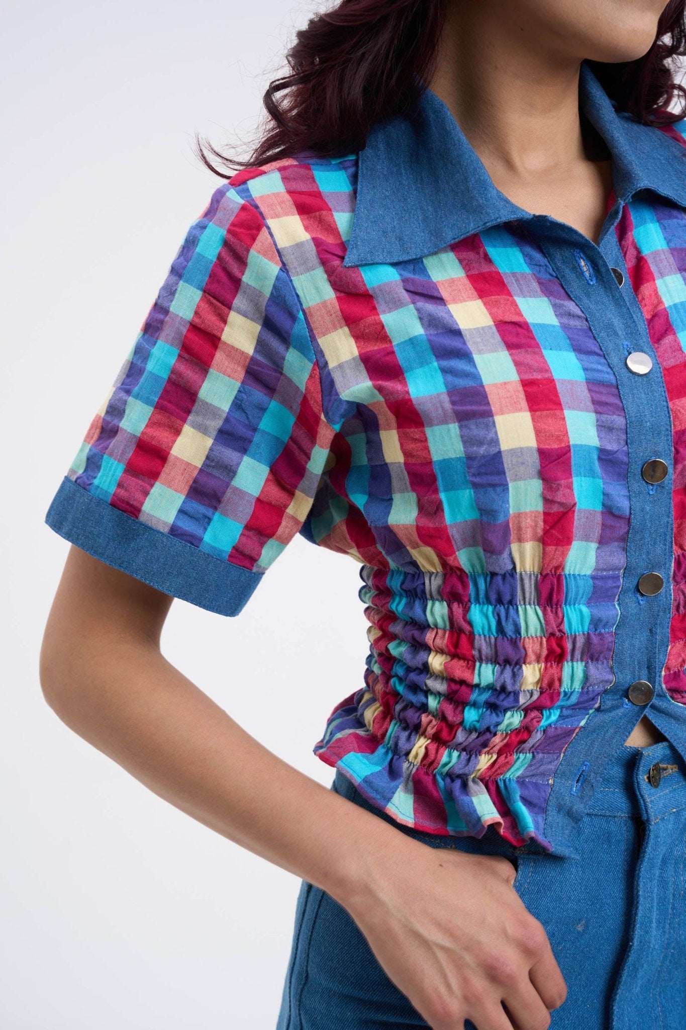 Retro Checkered Top & Denim Set