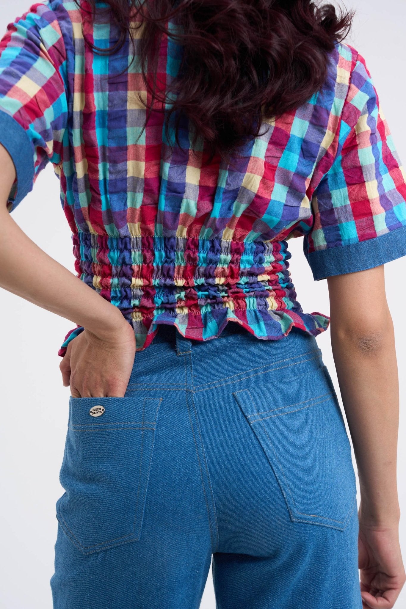 Retro Checkered Top & Denim Set