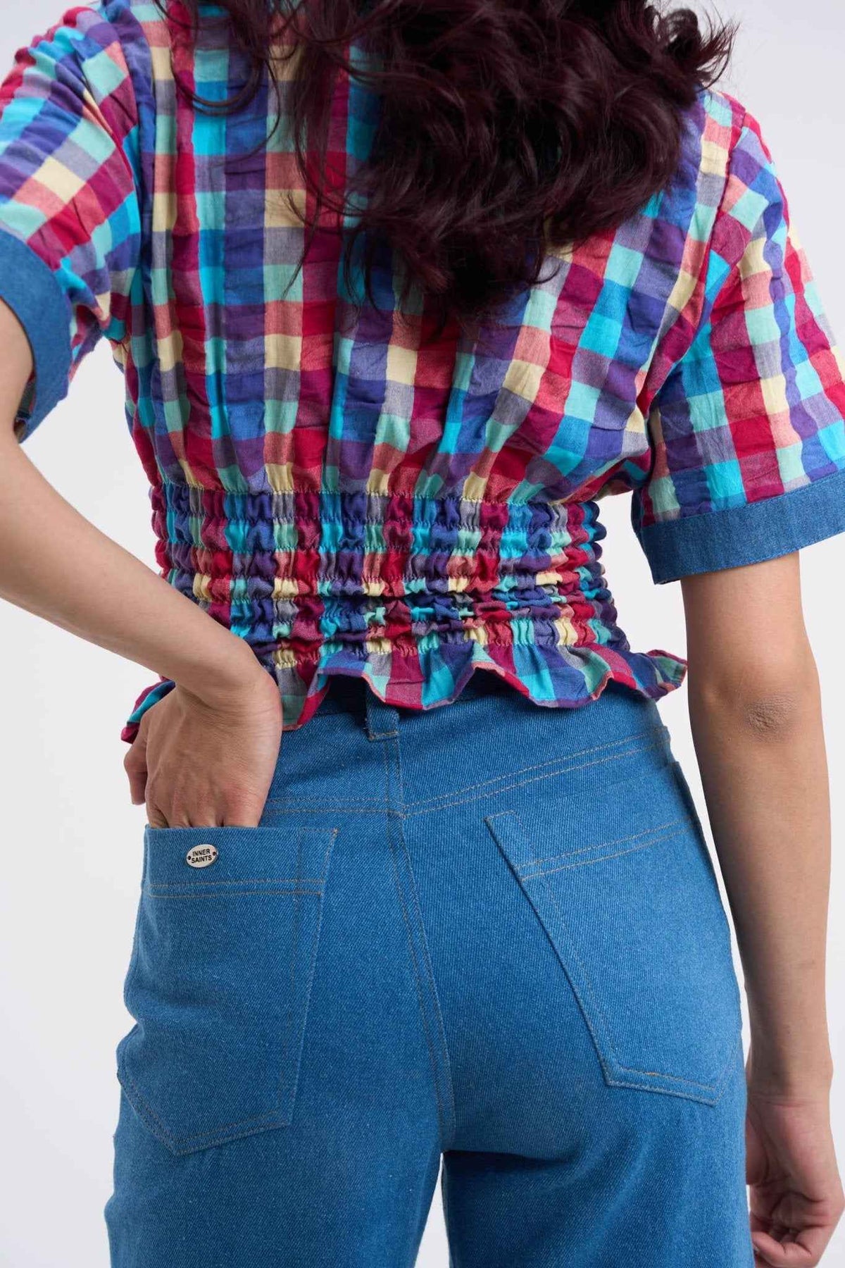Retro Checkered Top & Denim Set