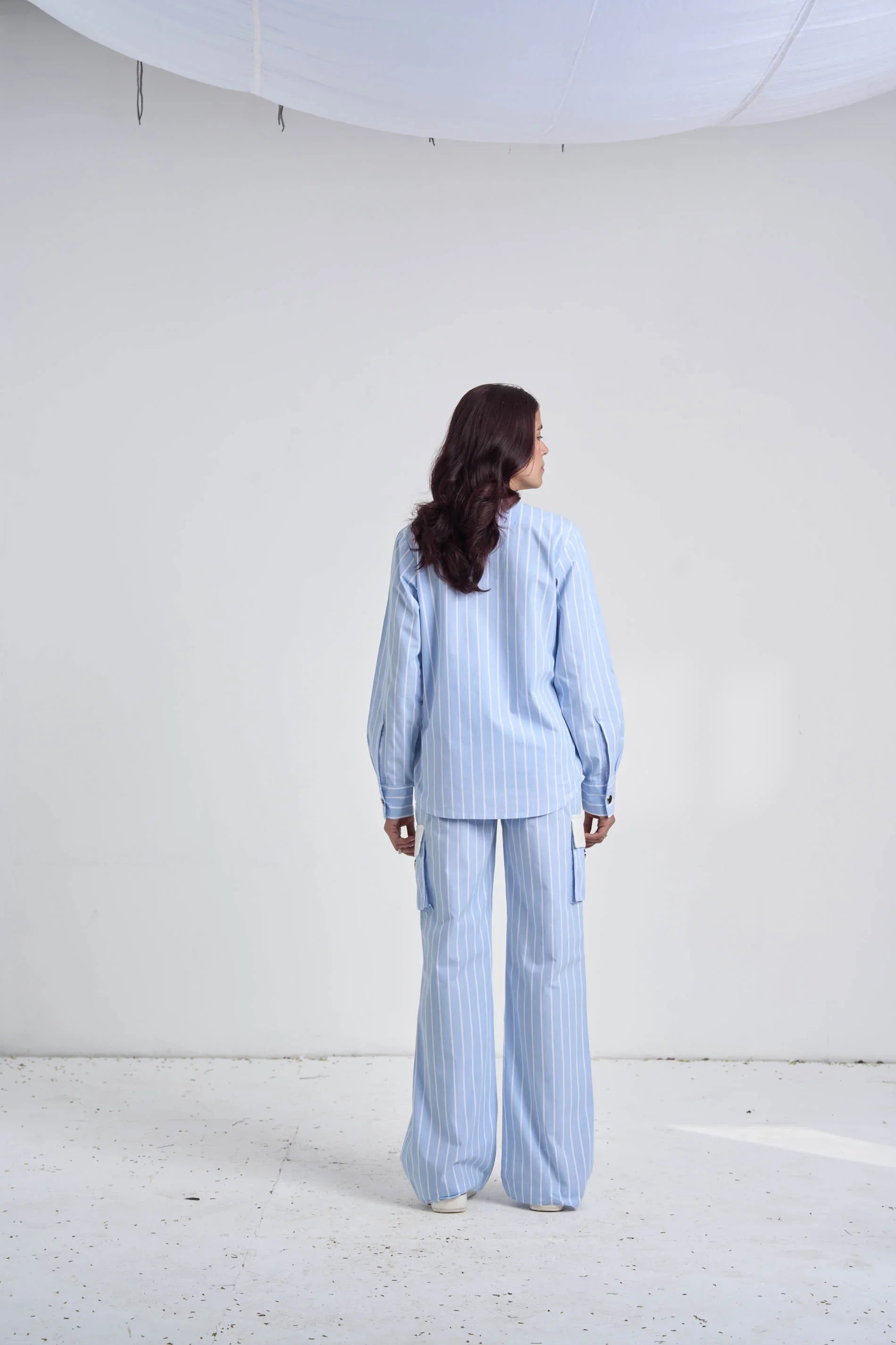 Light Blue Striped Women Set