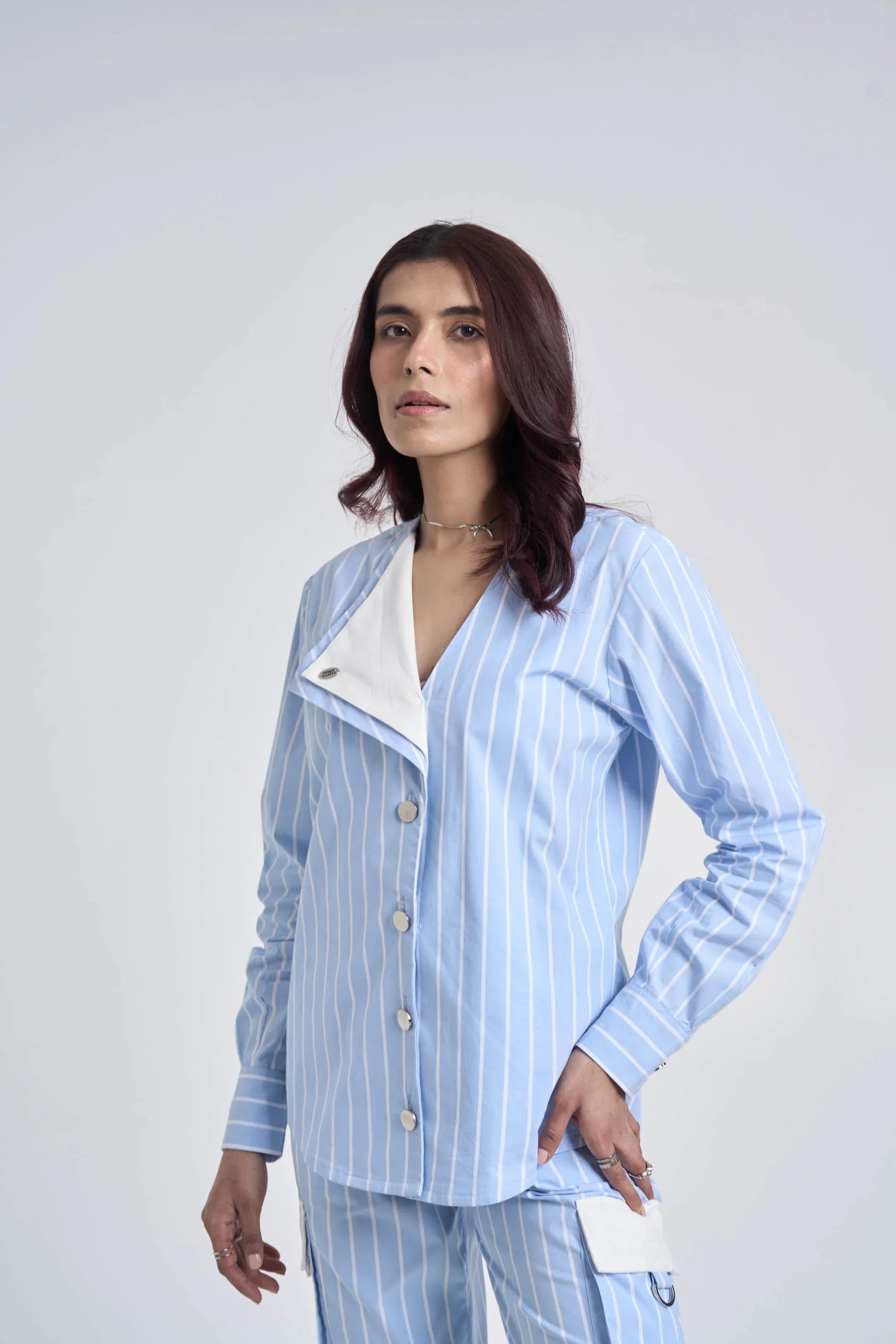 Light Blue Striped Women Set