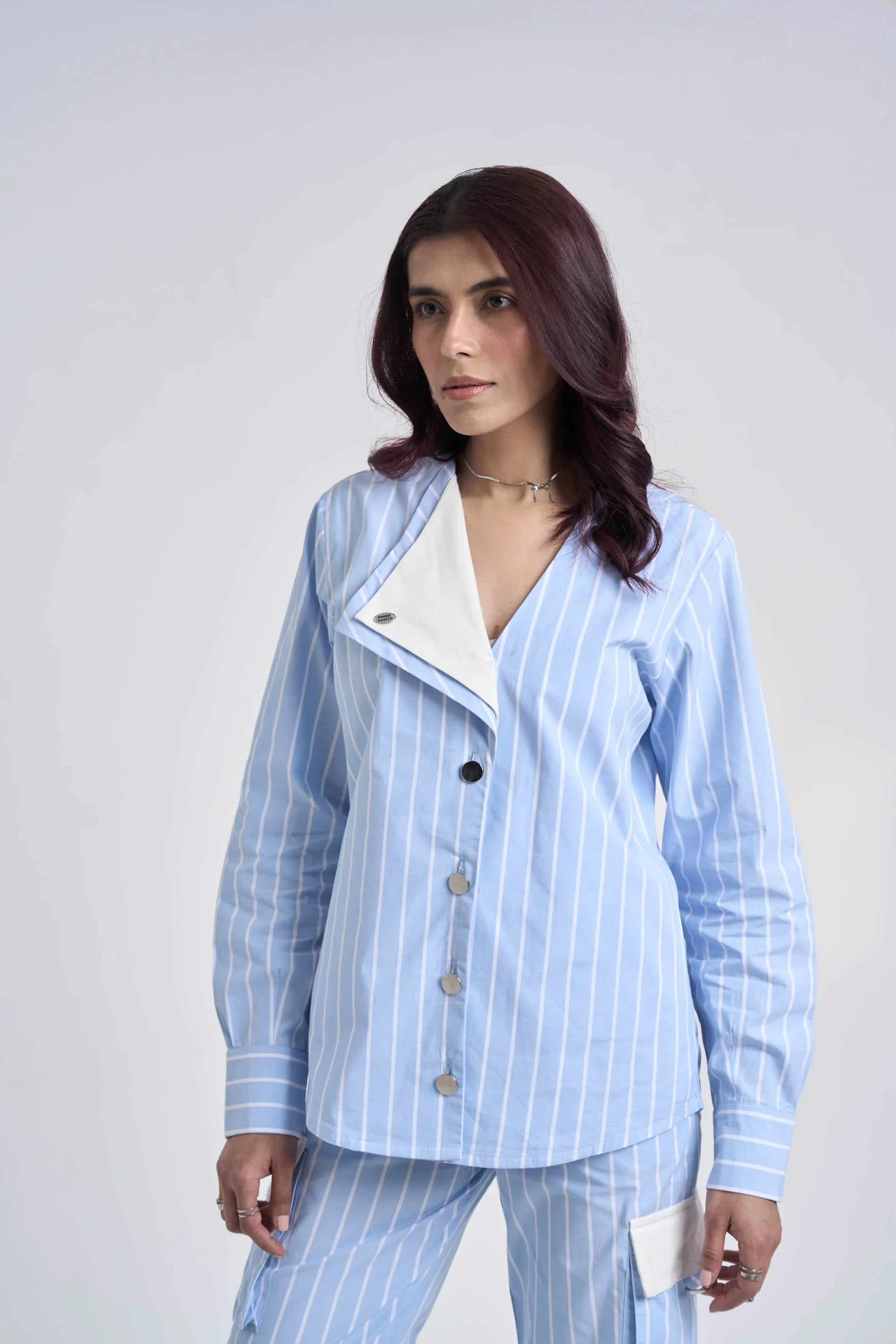 Light Blue Striped Women Set