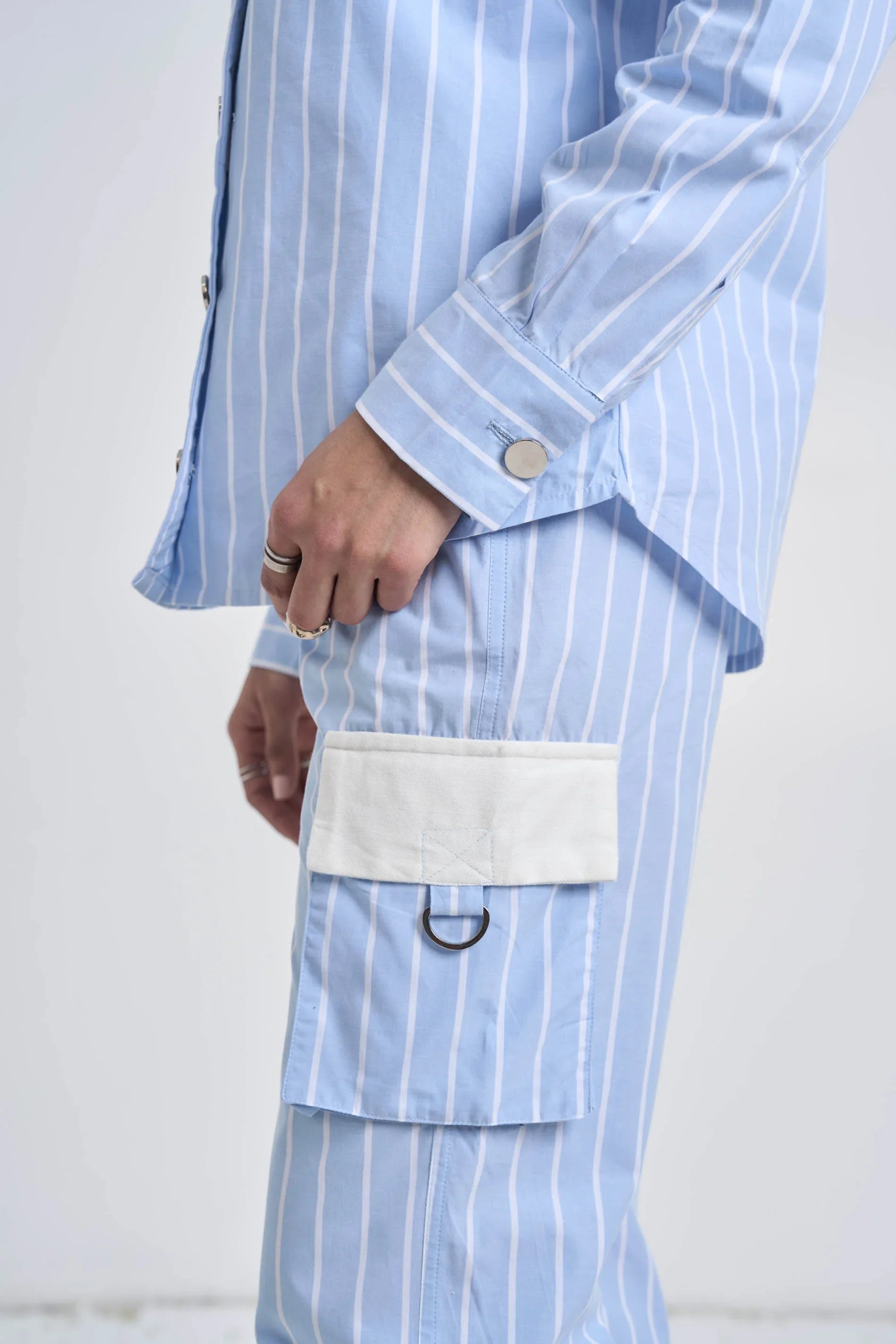 Light Blue Striped Women Set