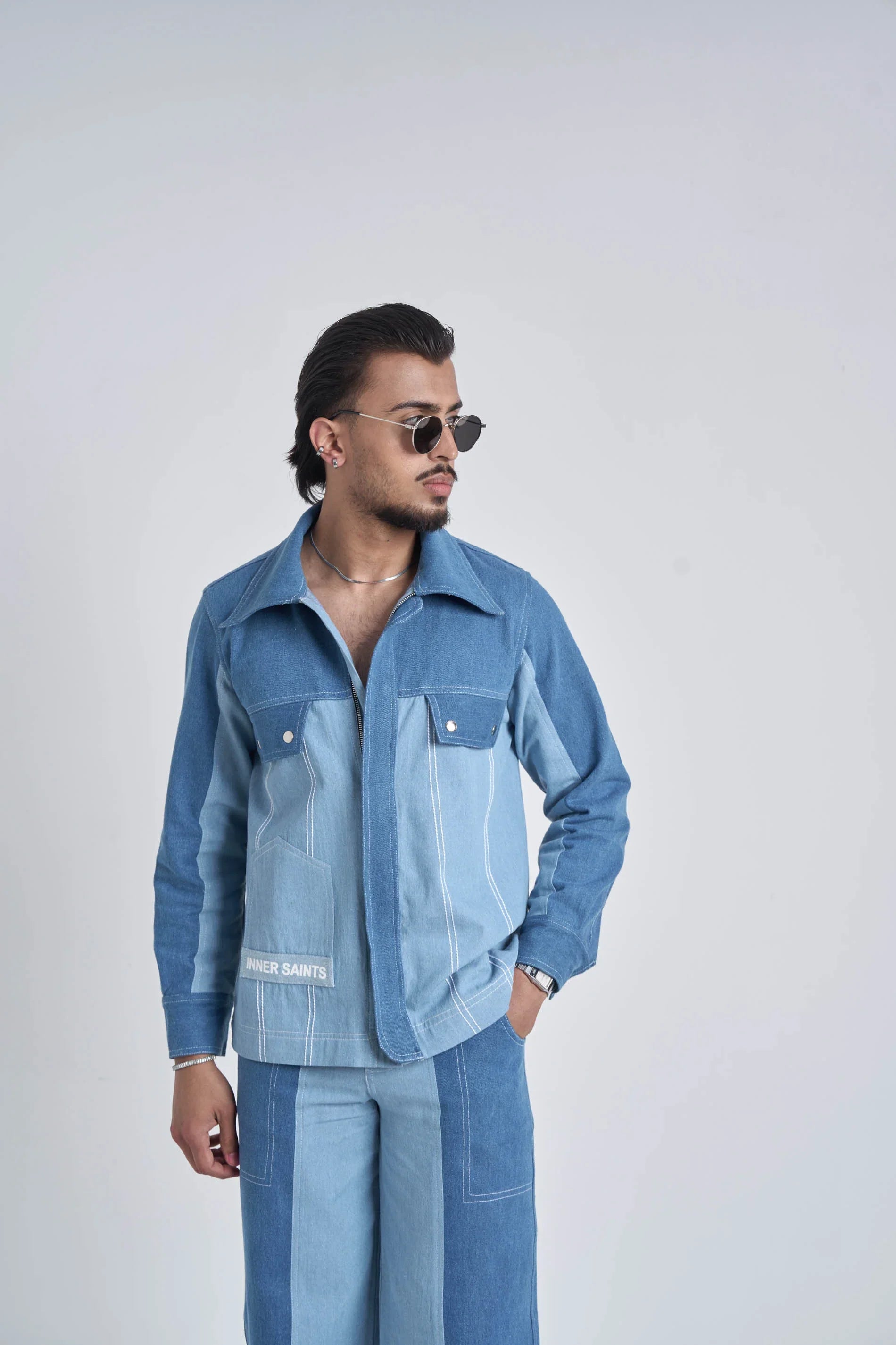 Men Twin Tone Denim Set