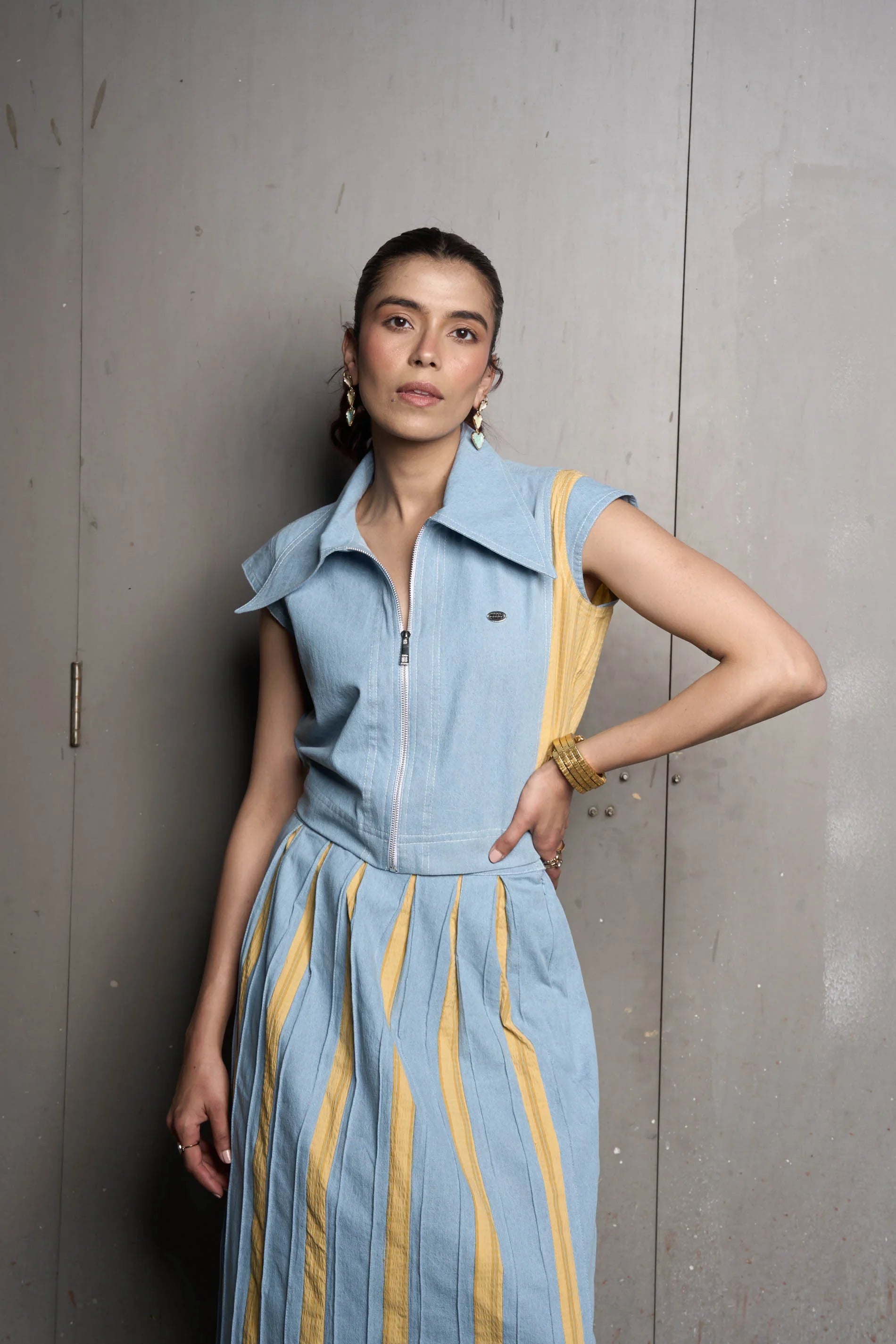 Santorini Blue Denim Skirt Set