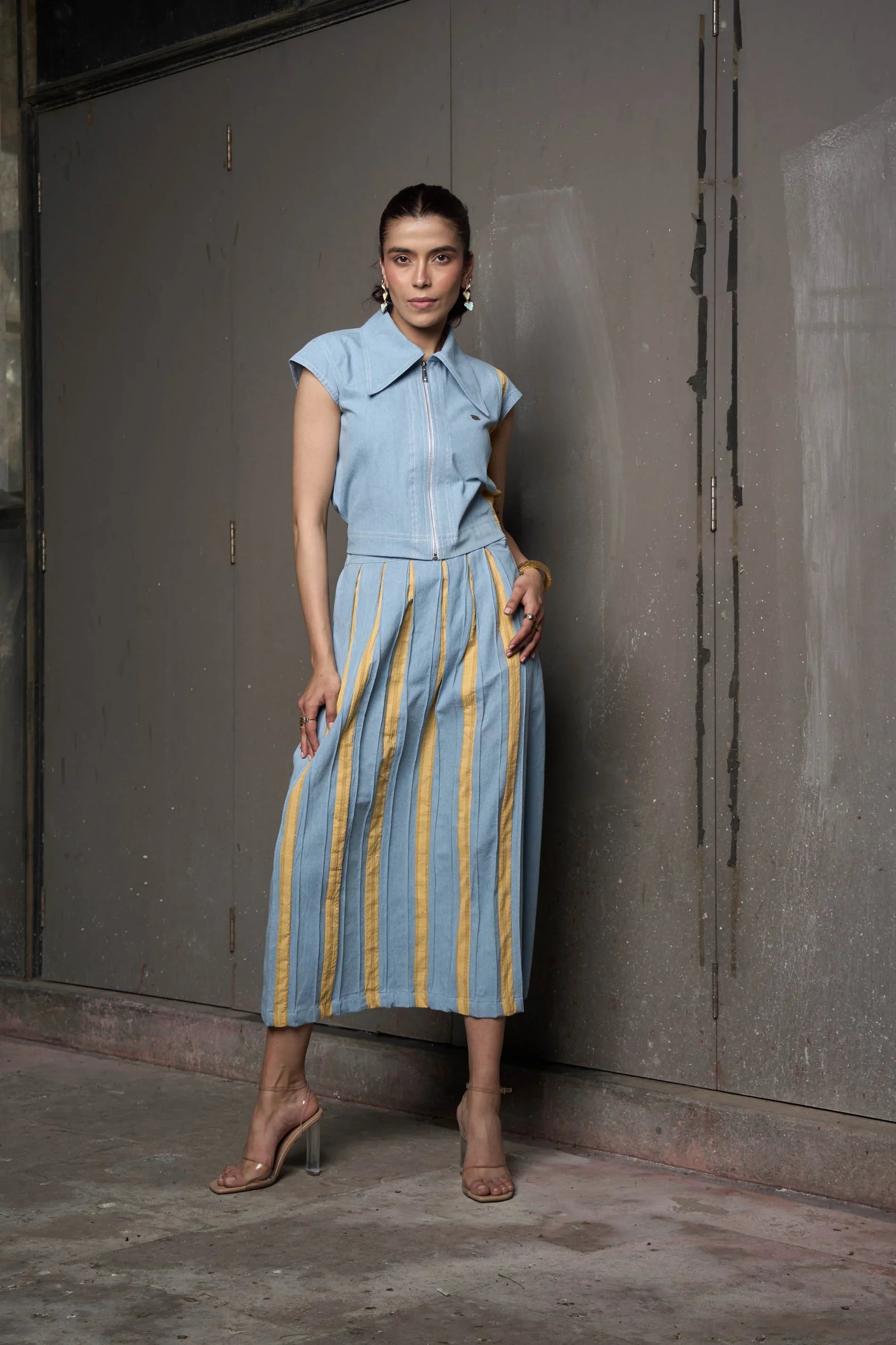 Santorini Blue Denim Skirt Set