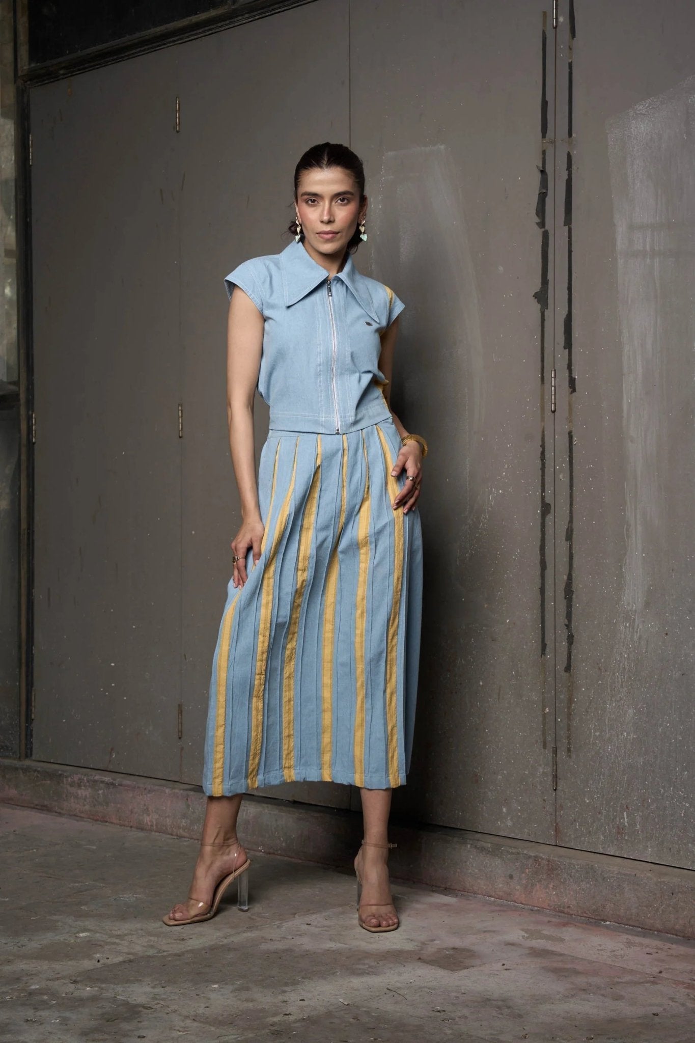 Santorini Blue Denim Skirt Set