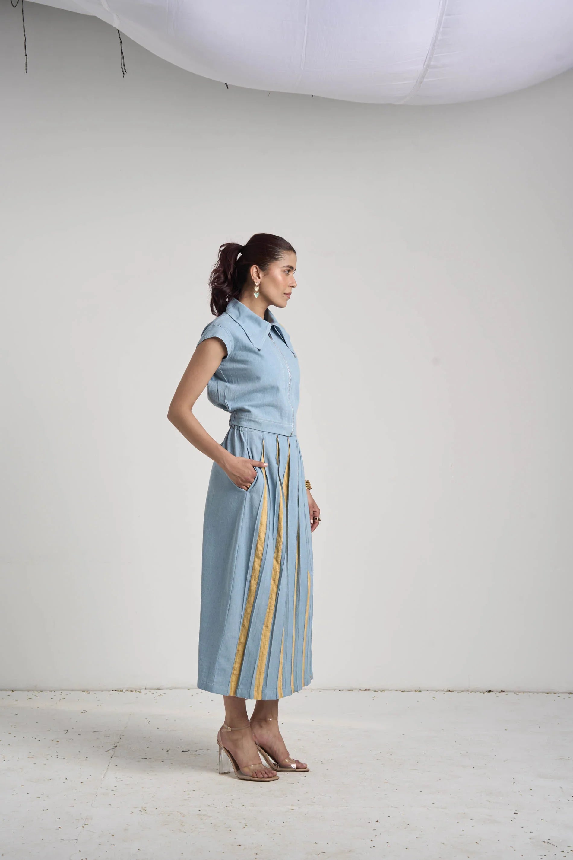 Santorini Blue Denim Skirt Set
