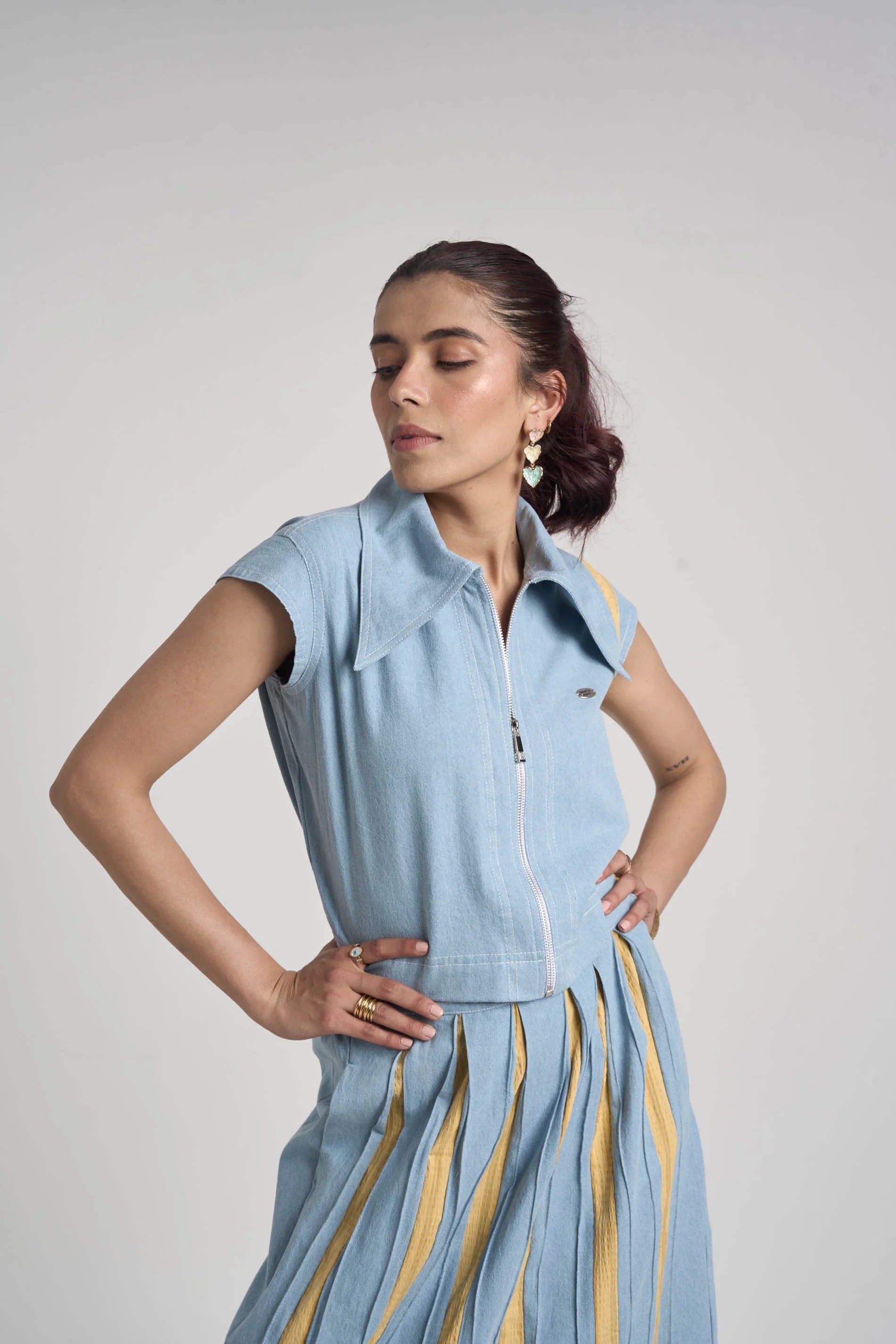 Santorini Blue Denim Skirt Set