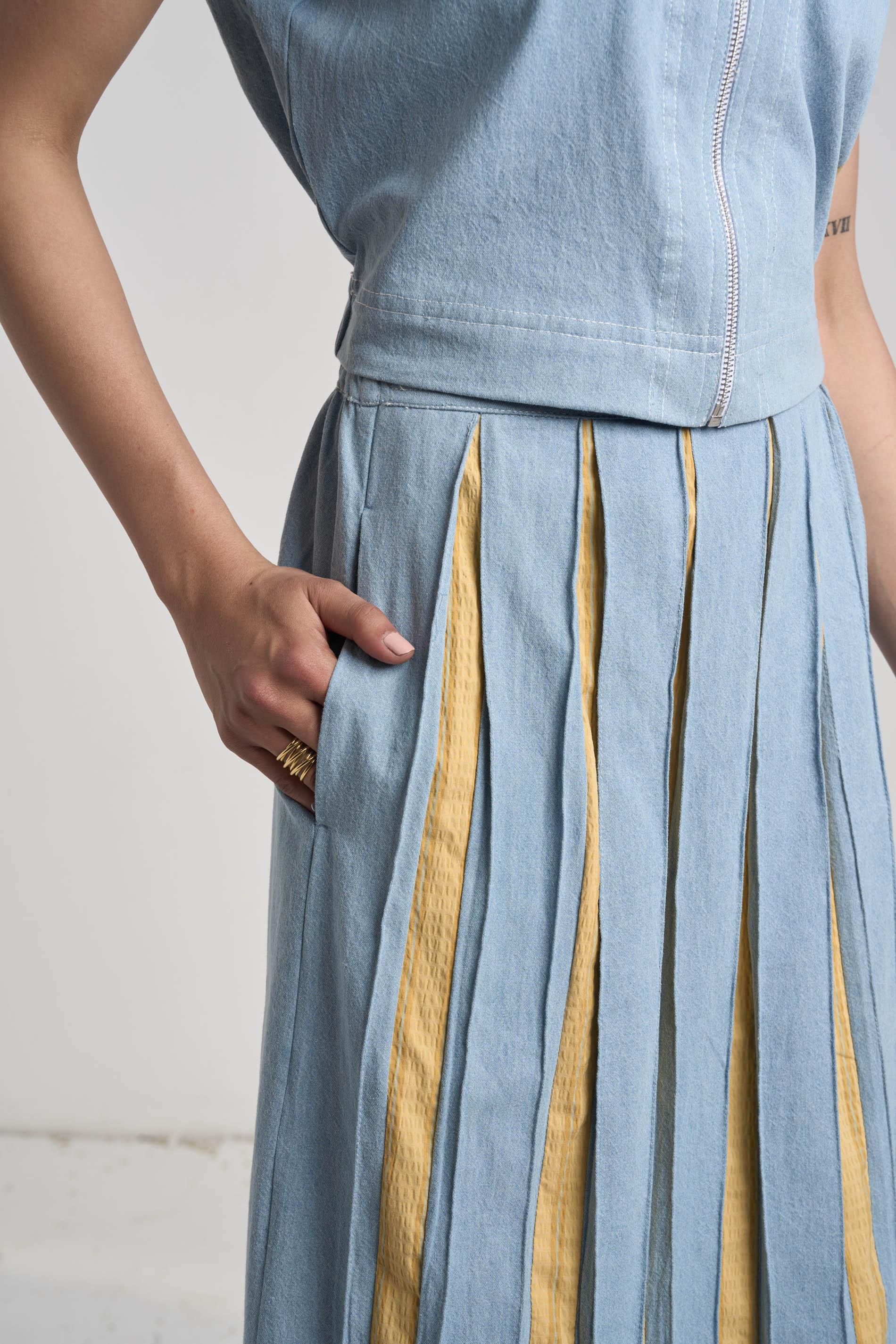 Santorini Blue Denim Skirt Set