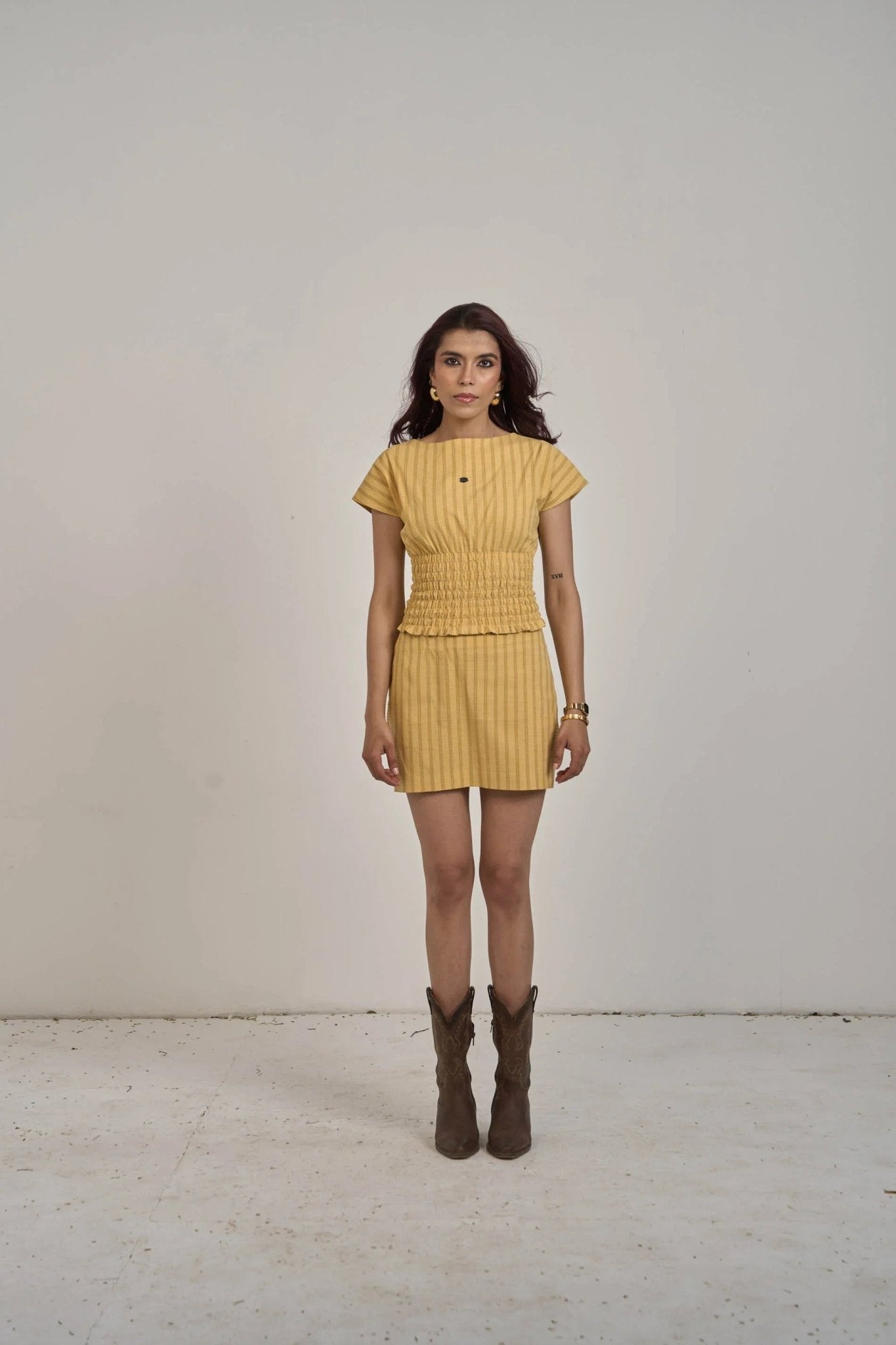 YELLOW STRETCH TOP & SKIRT