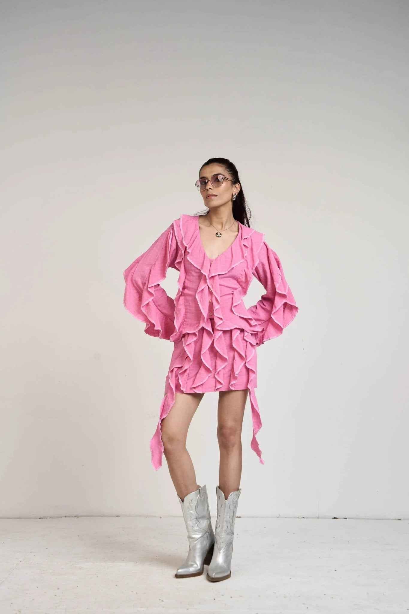 Belle Pink Ruffle Shirt & Skirt Set