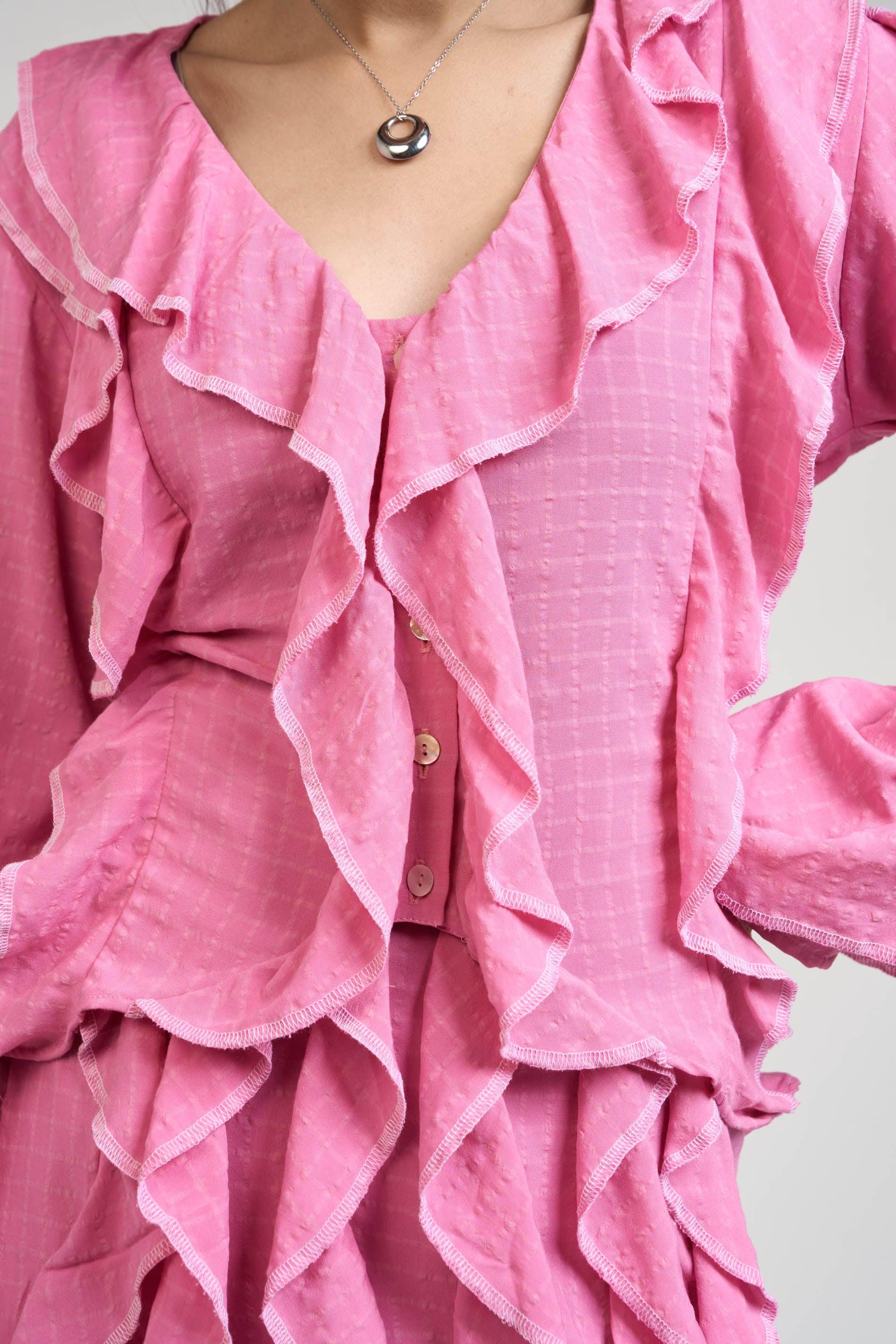 Belle Pink Ruffle Shirt & Skirt Set