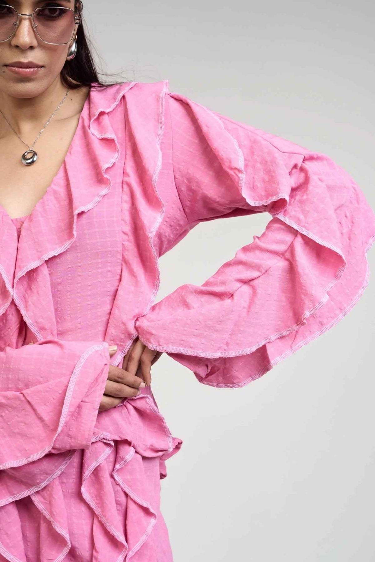 Belle Pink Ruffle Shirt & Skirt Set