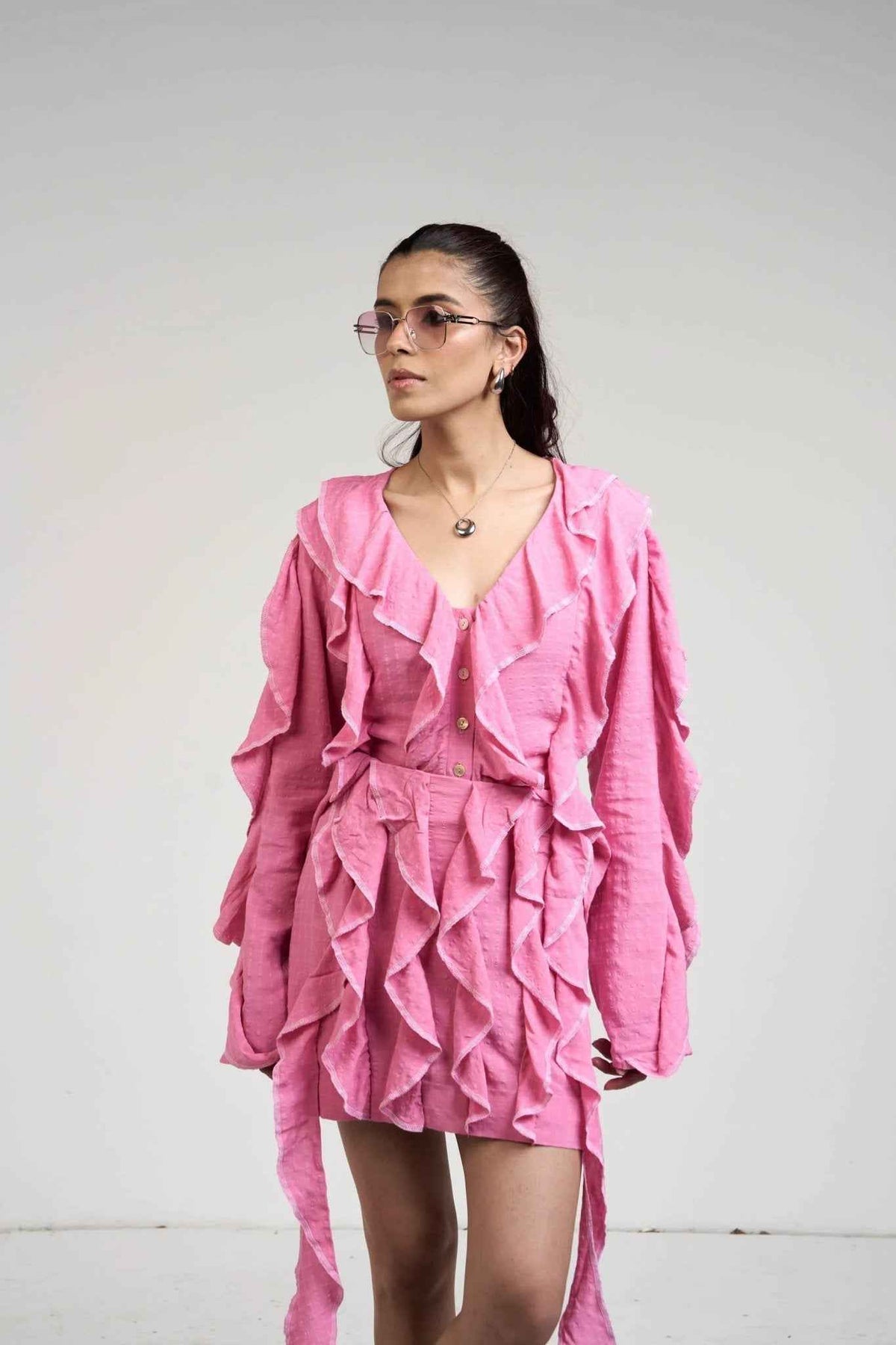 Belle Pink Ruffle Shirt & Skirt Set