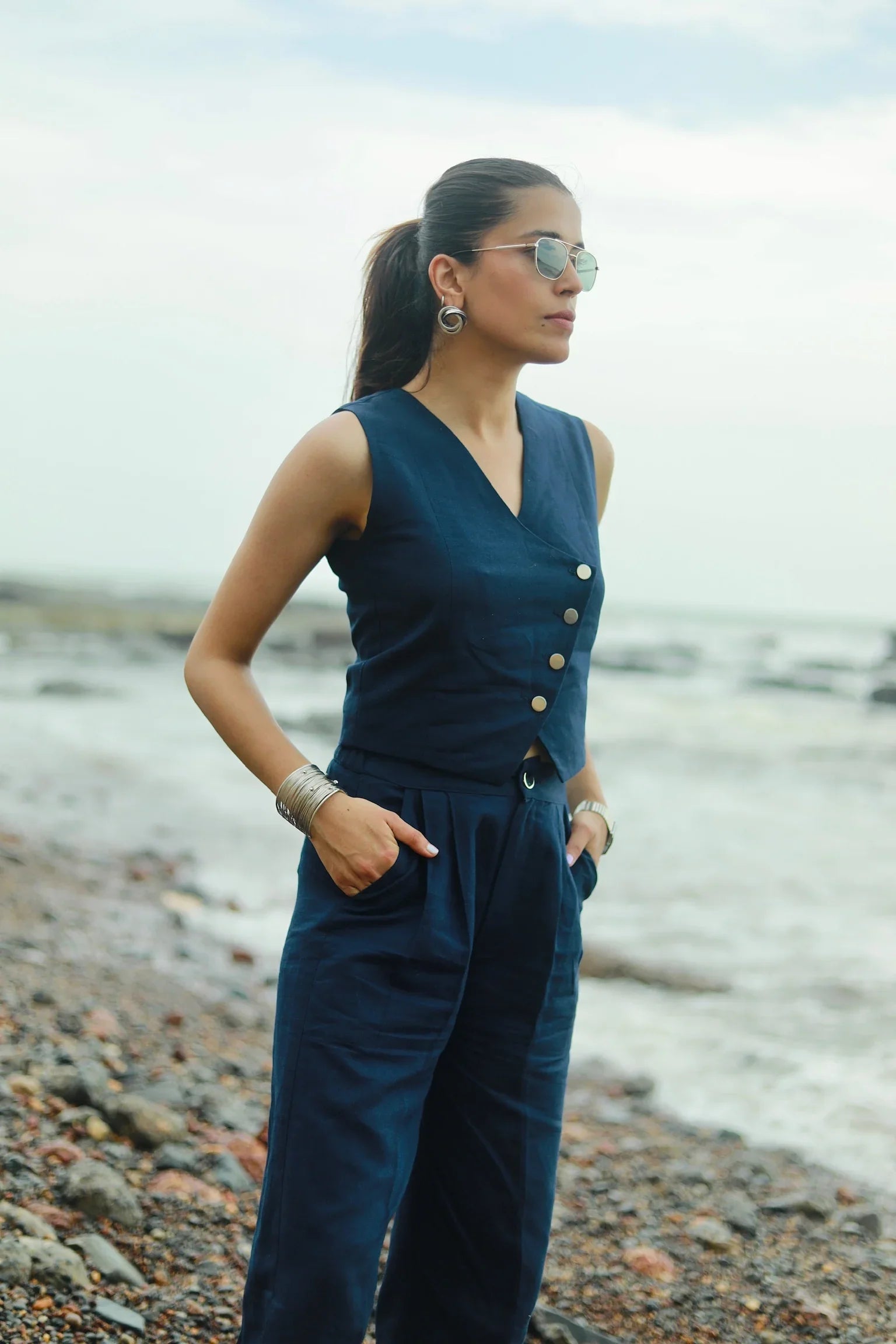 Navy Waistcoat Linen Set