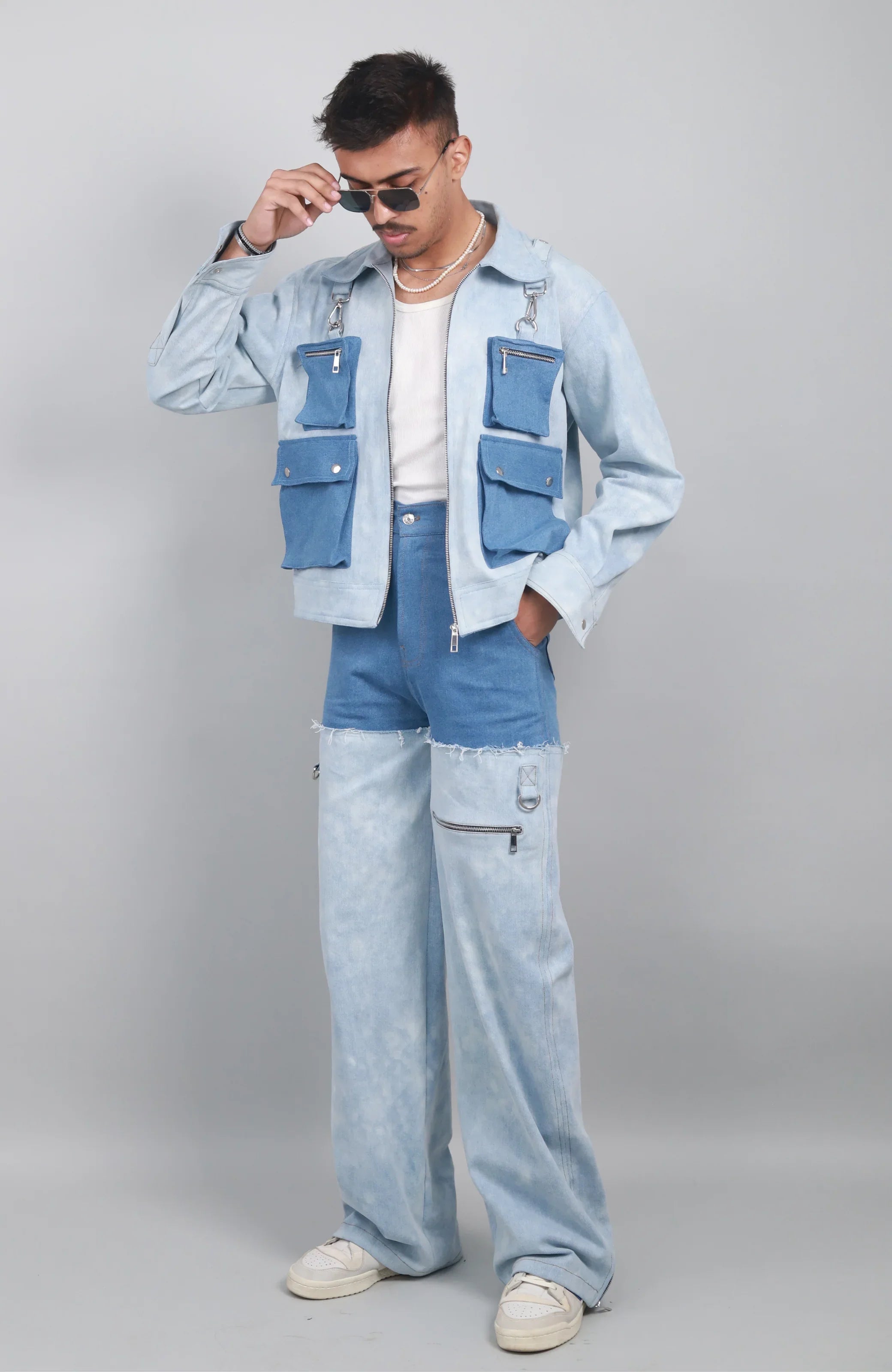 Detachable Dual Jacket & Wide Leg Jeans Set