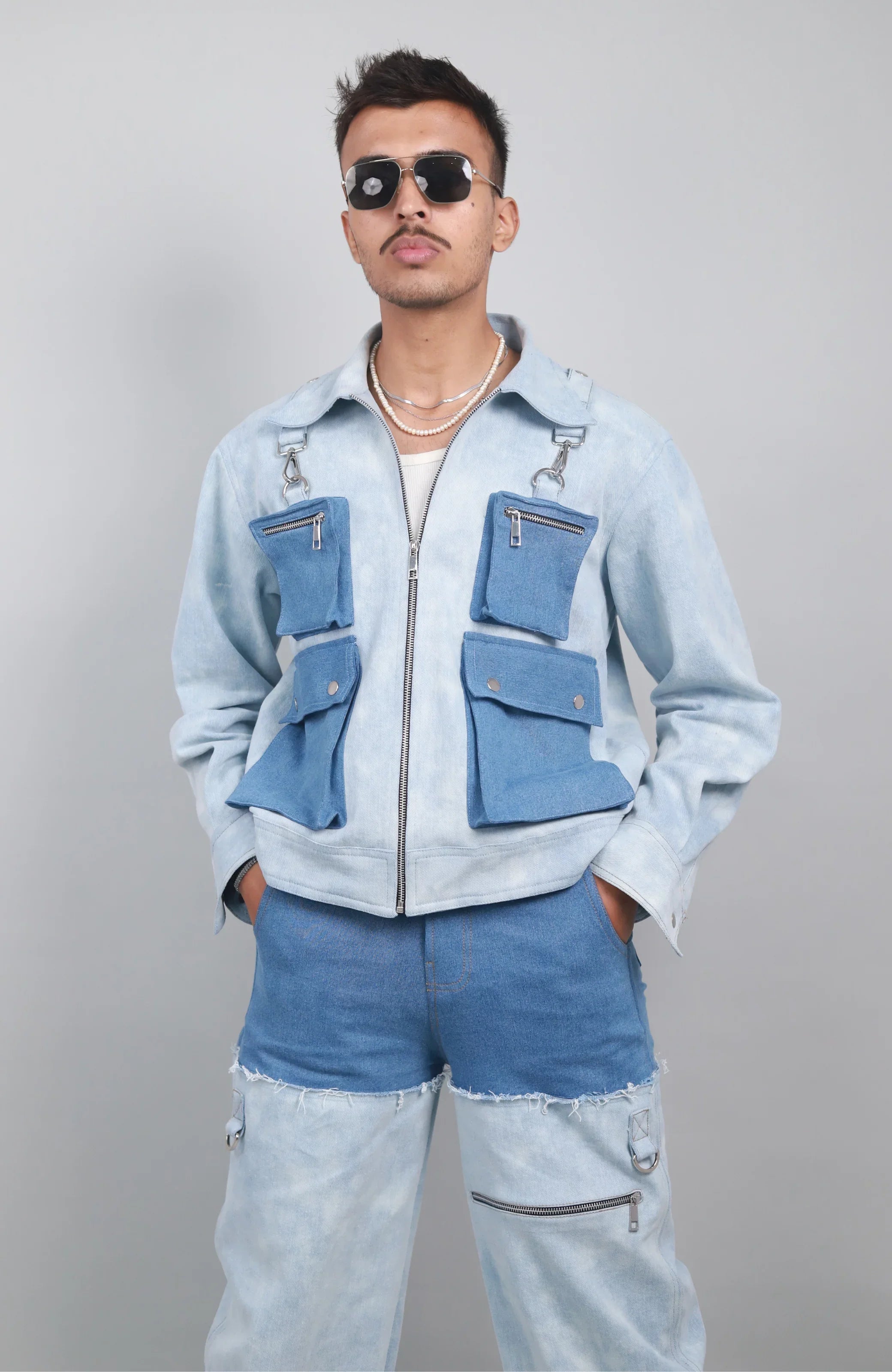 Detachable Dual Jacket & Wide Leg Jeans Set