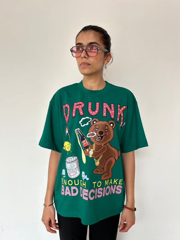 Drunk Enough Green Oversized T-shirt