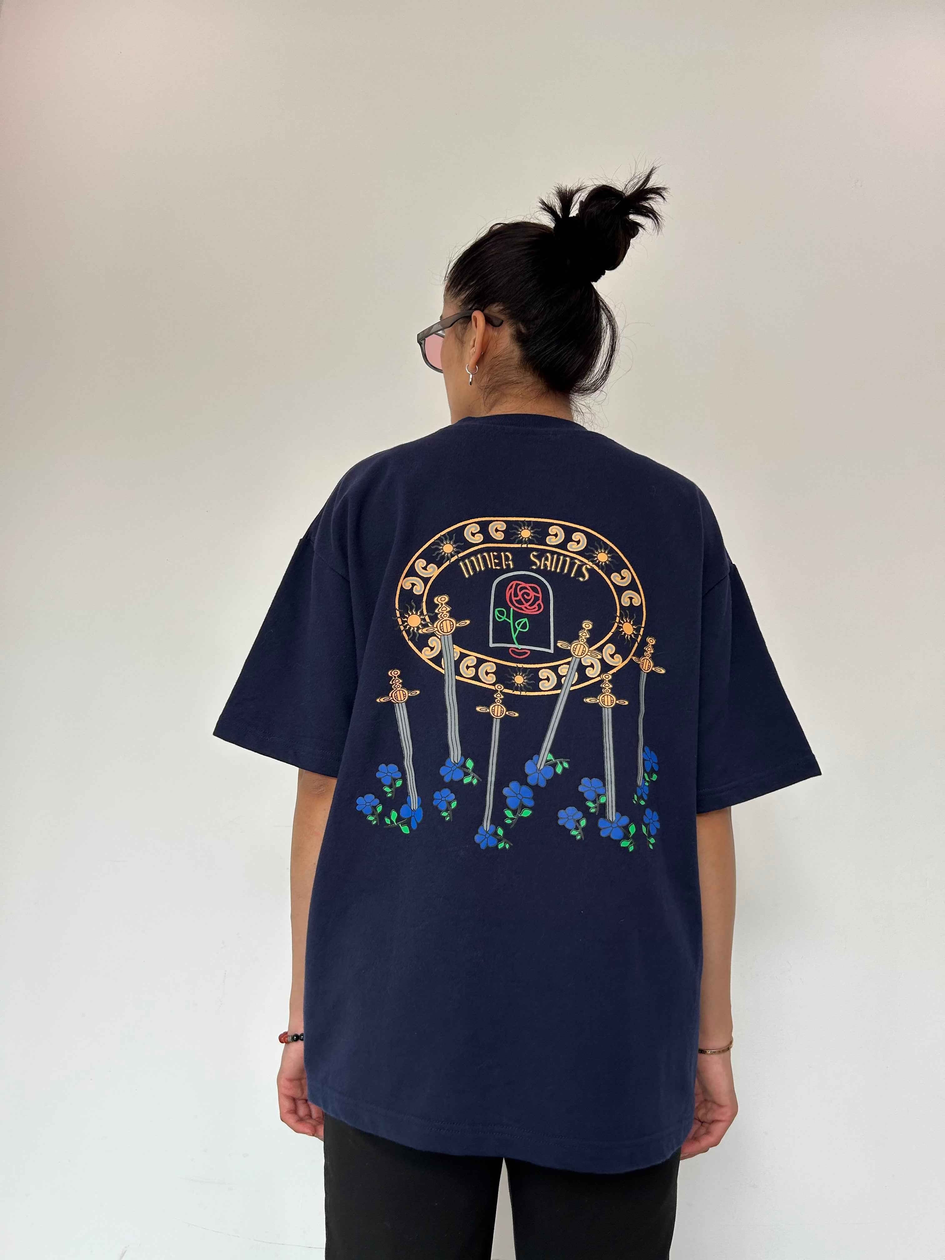 Swords & A Rose Navy Blue Oversized Tshirt
