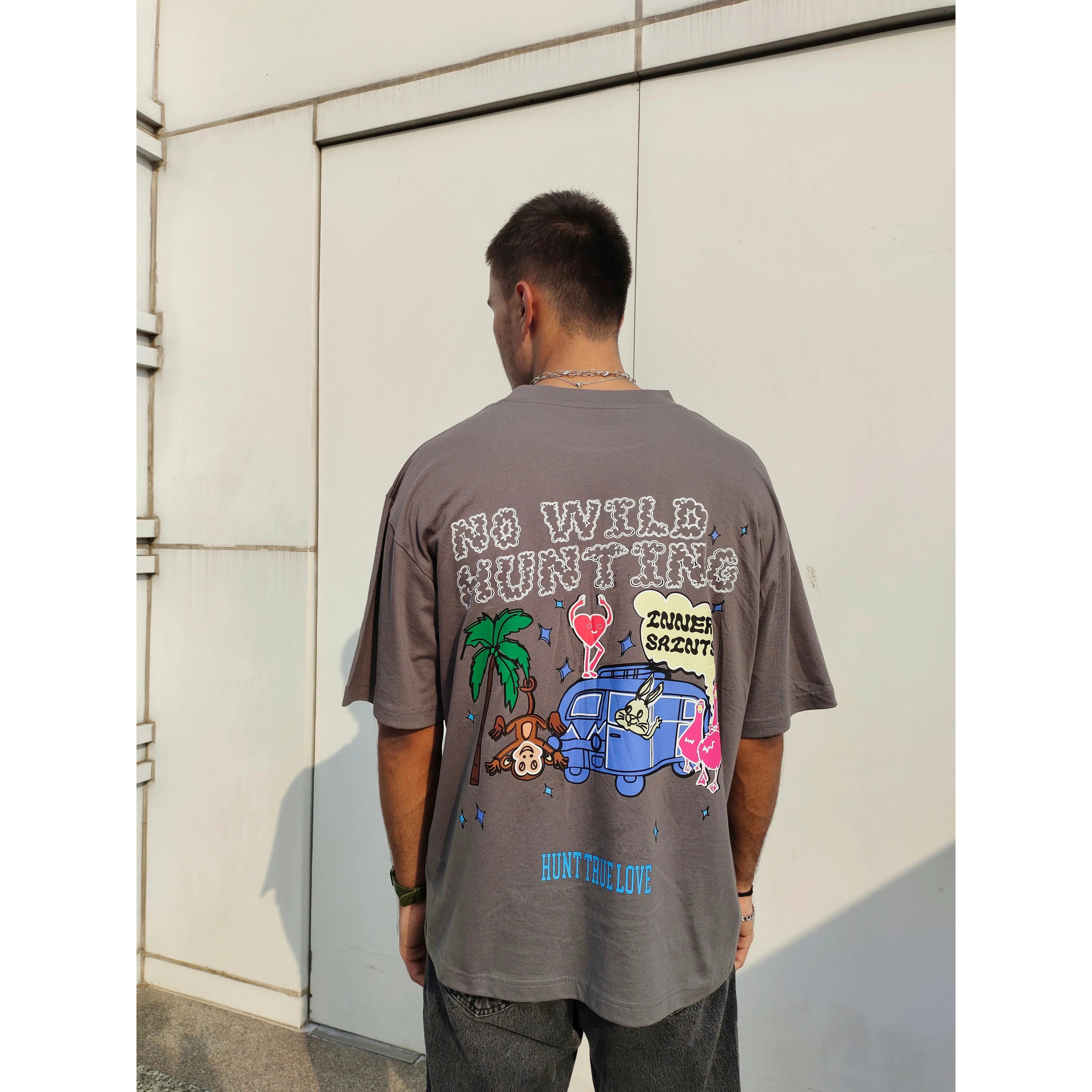 No Wild Hunting Grey Oversized Tshirt