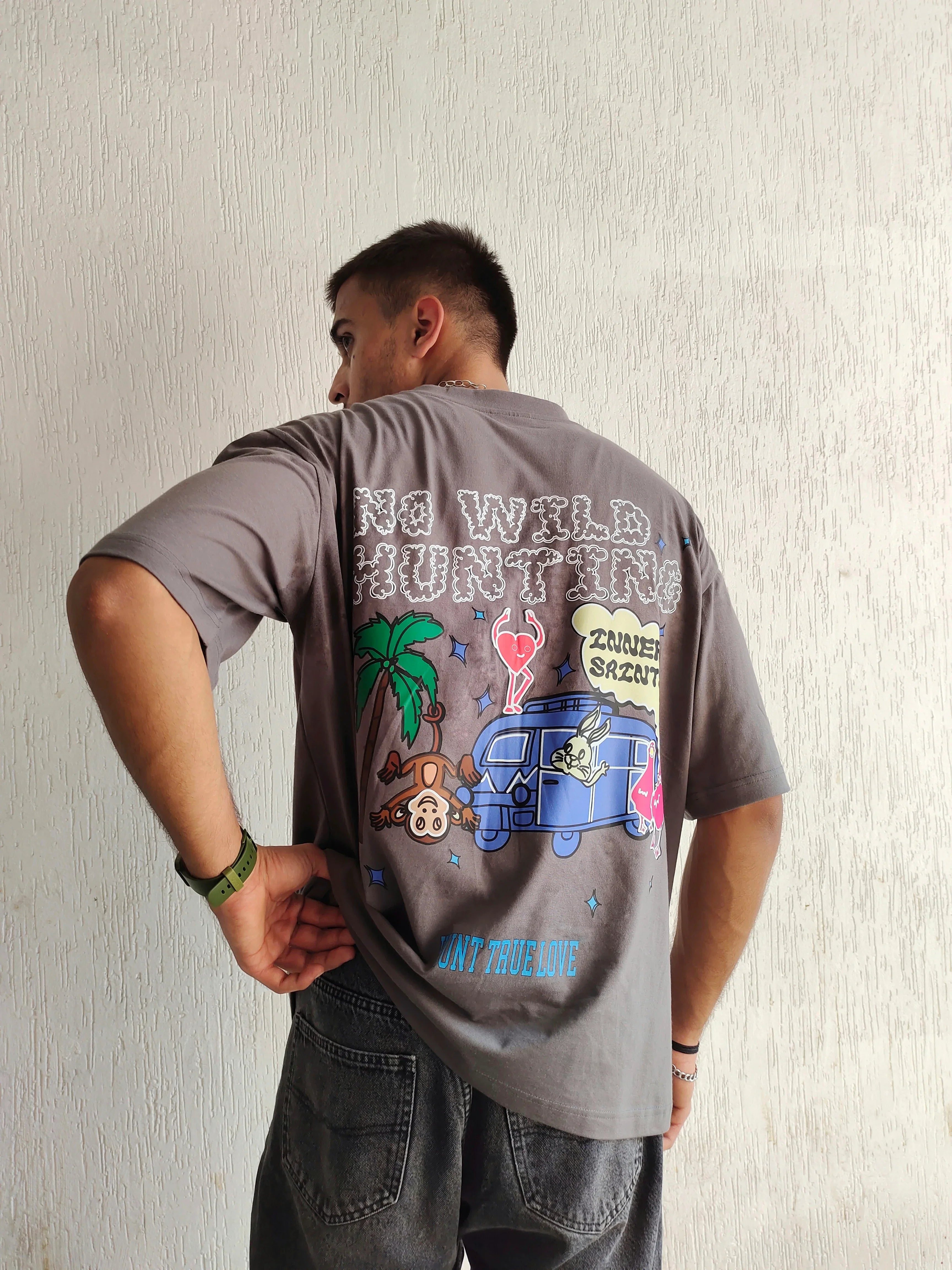 No Wild Hunting Grey Oversized Tshirt