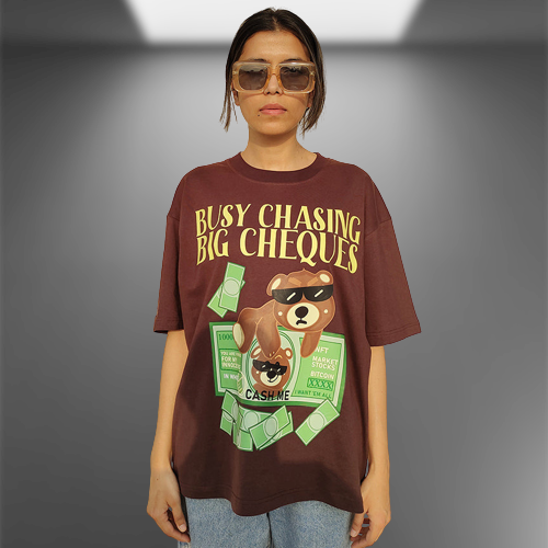Busy Chasing Big Cheques Oversized Brown T-shirt