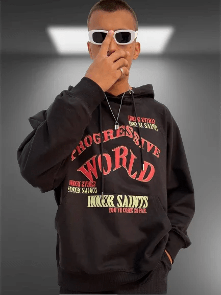 Progressive World Black Oversized Hoodie