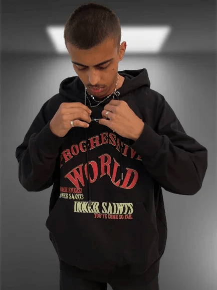 Progressive World Black Oversized Hoodie