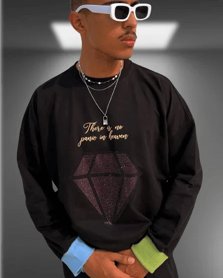 There Is No Panic In Heaven Oversized Black Sweatshirt