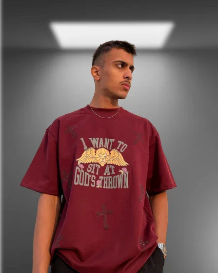 God's Thrown Maroon Oversized Tshirt