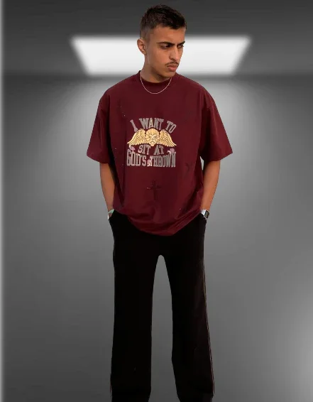 God's Thrown Maroon Oversized Tshirt