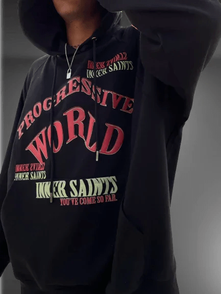 Progressive World Black Oversized Hoodie