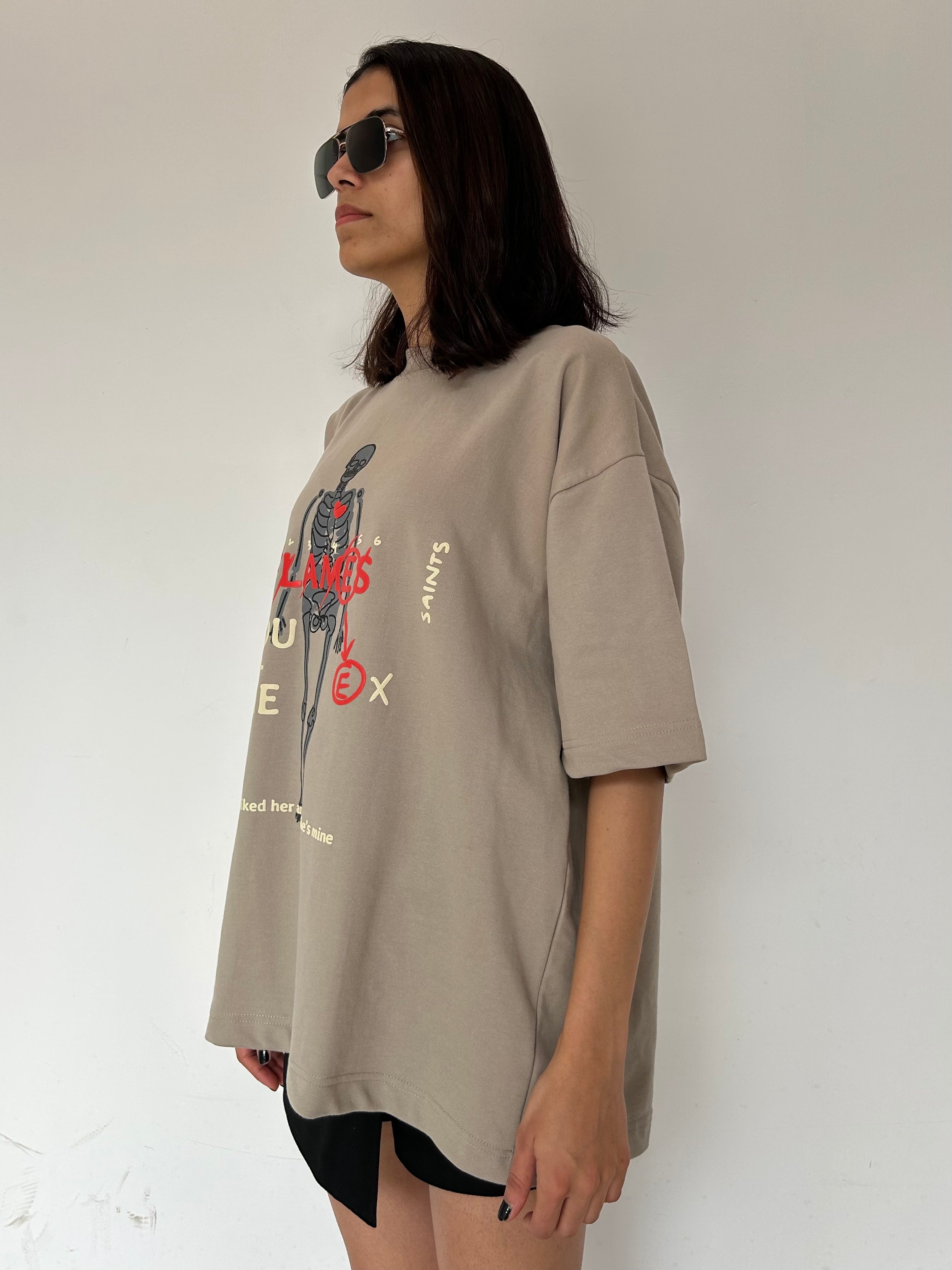 Flames Dusty Beige Oversized T-Shirt